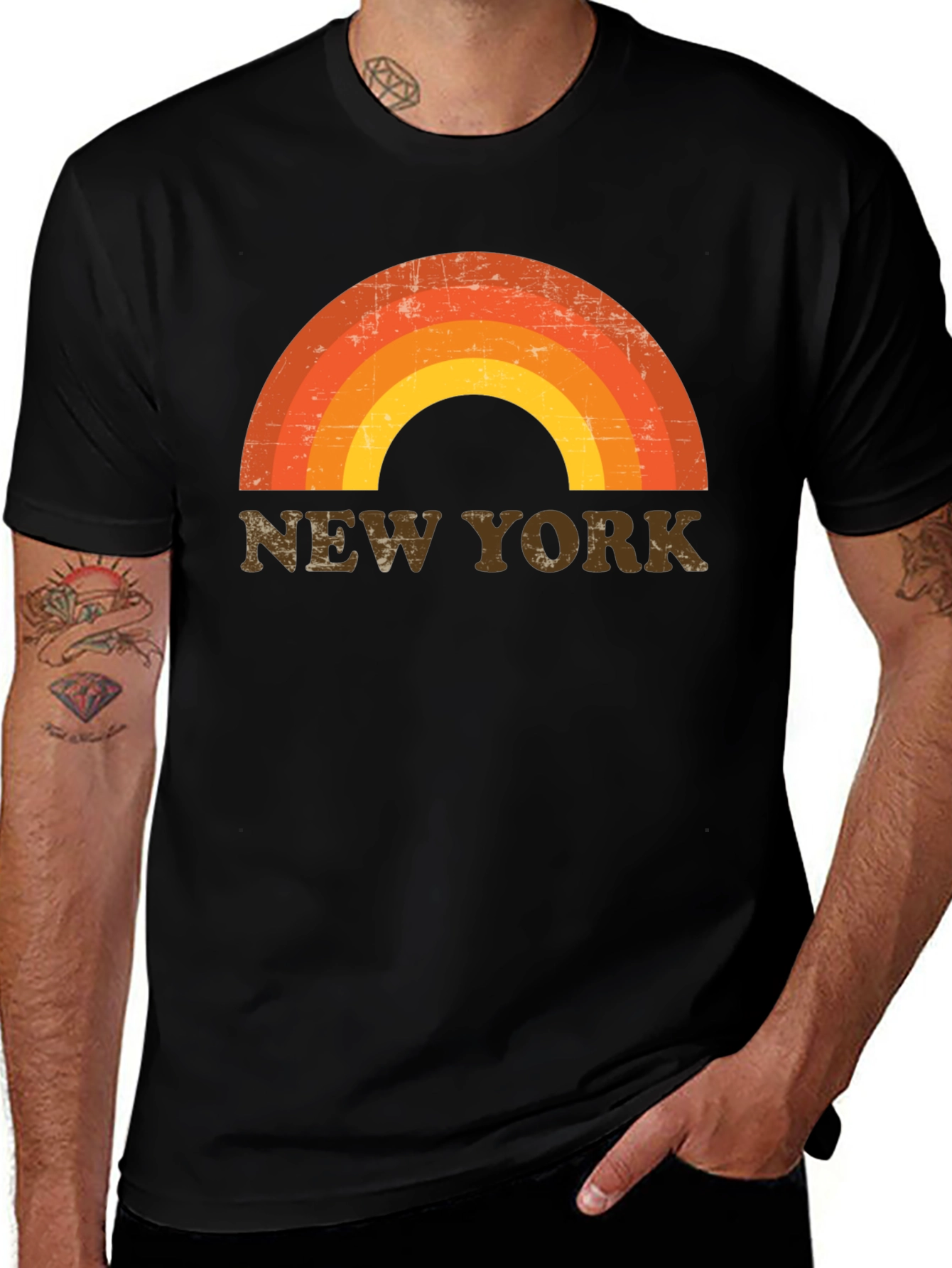 Black Retro New York Rainbow Graphic Tee main image