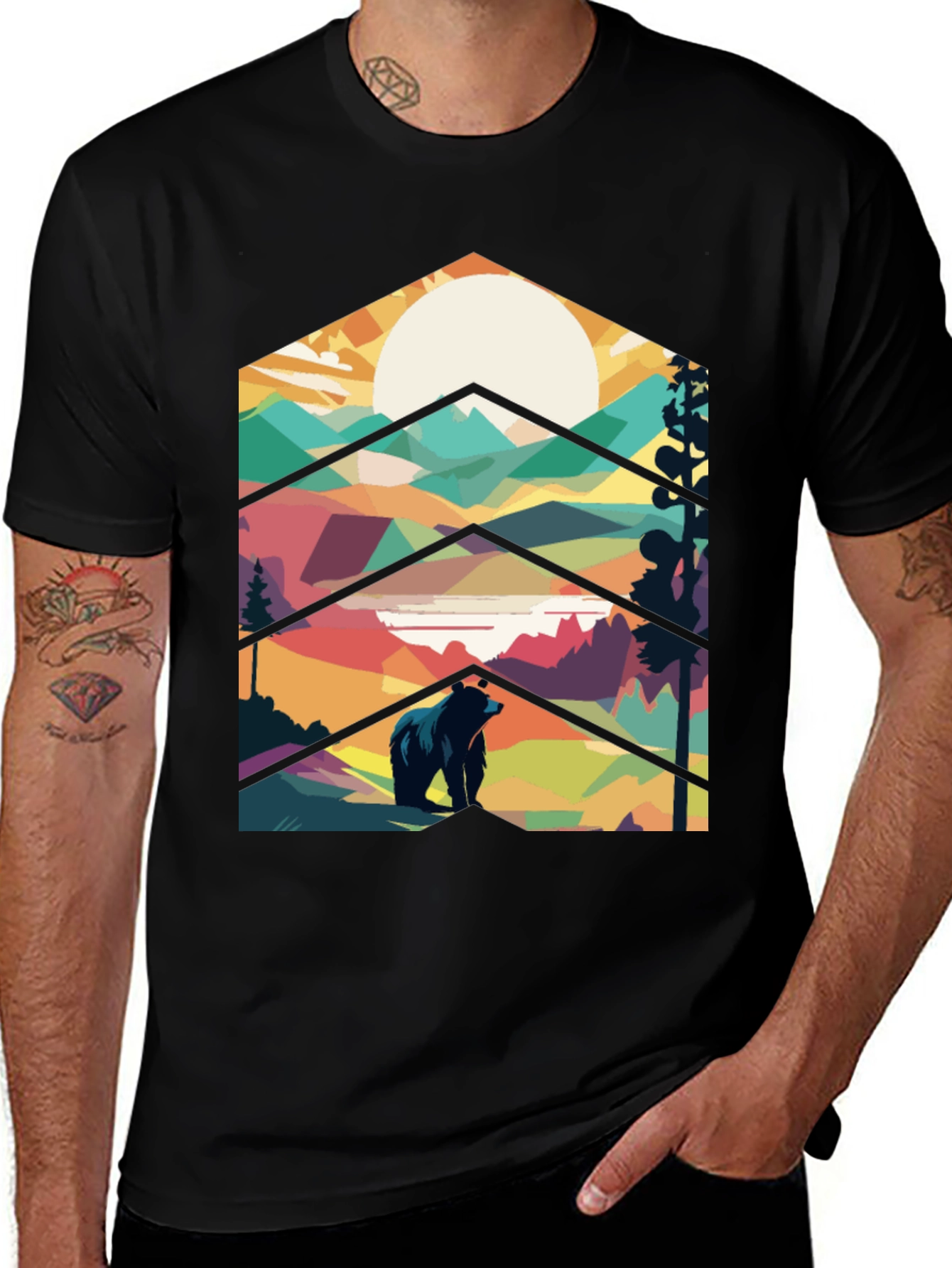 Variant 13 of Geometric Bear Mountain Graphic Tee - Black