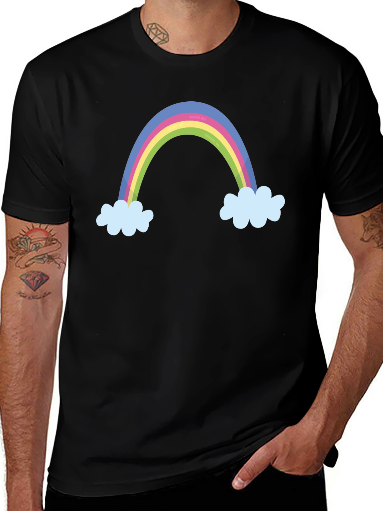 Rainbow Graphic Print Black T-Shirt