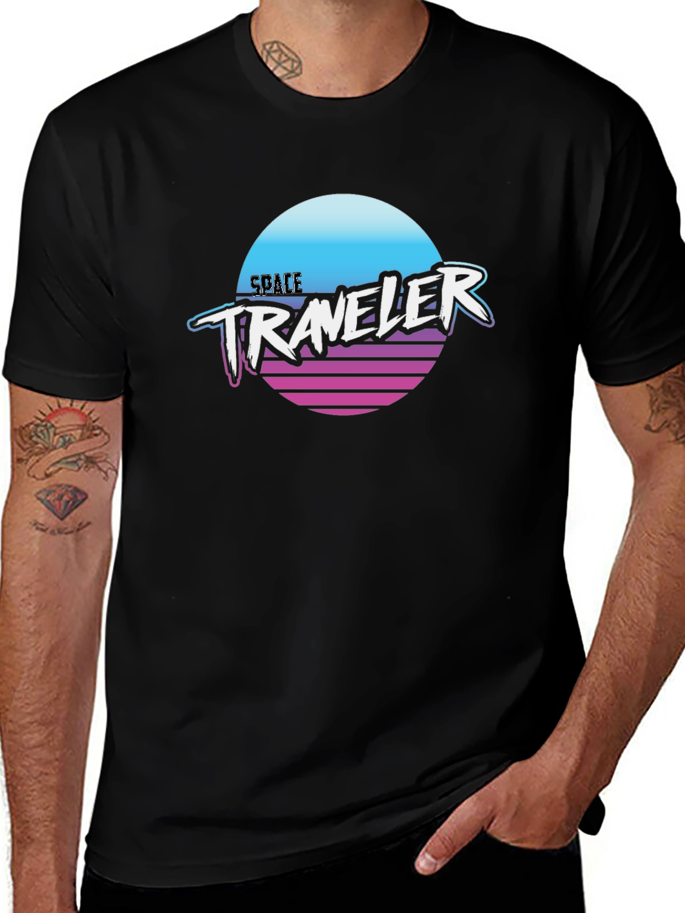 Variant 29 of Space Traveler Retro T-Shirt - Black