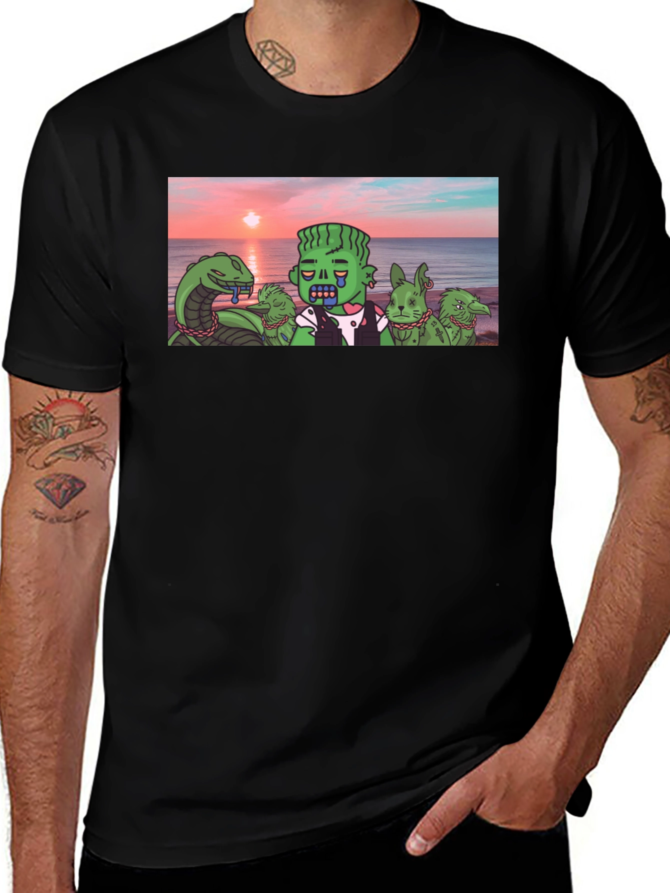 Variant 17 of Cartoon Graphic Tee - Sea Monster & Zombie