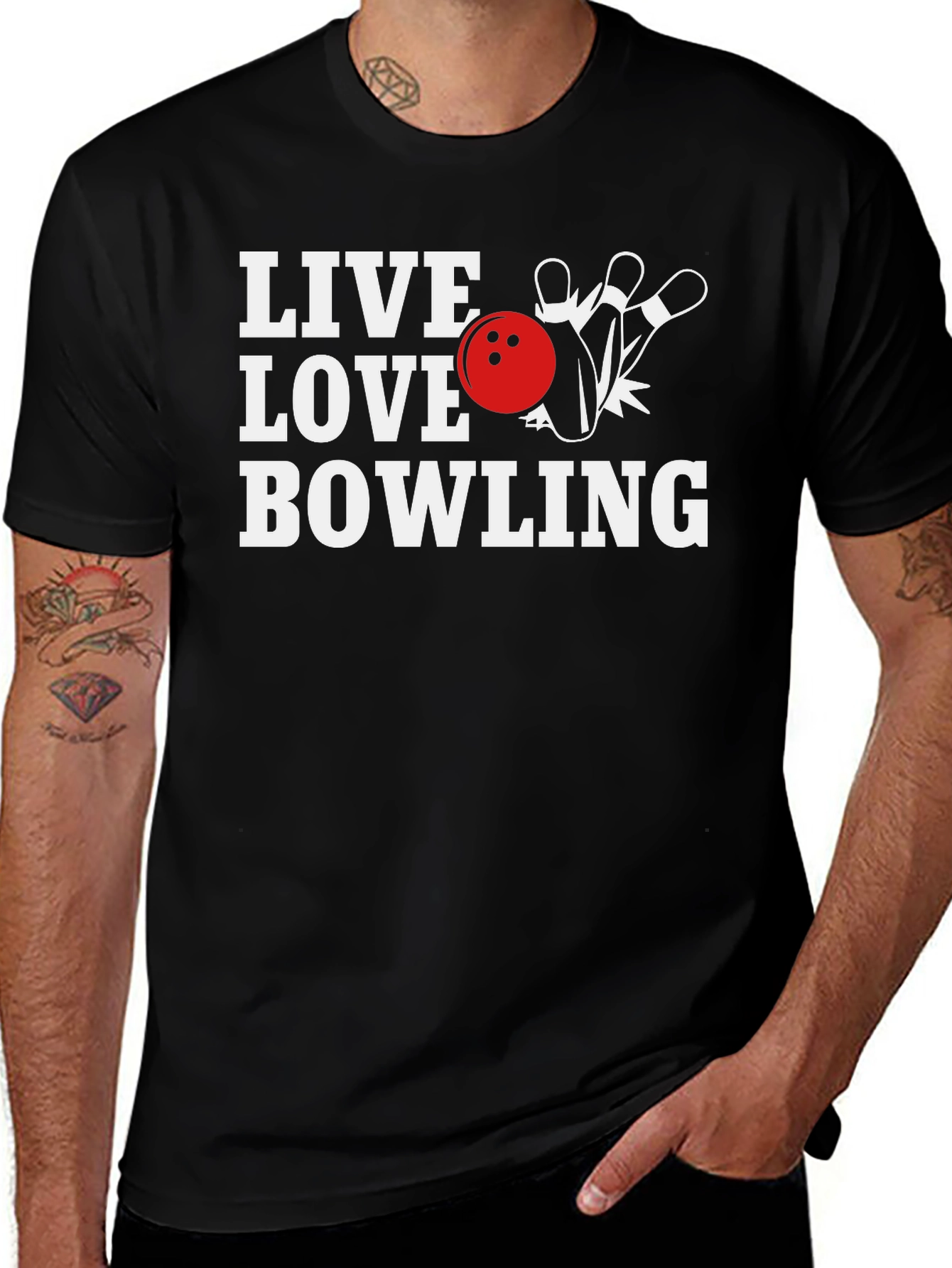 Variant 6 of Live Love Bowling T-Shirt - Black