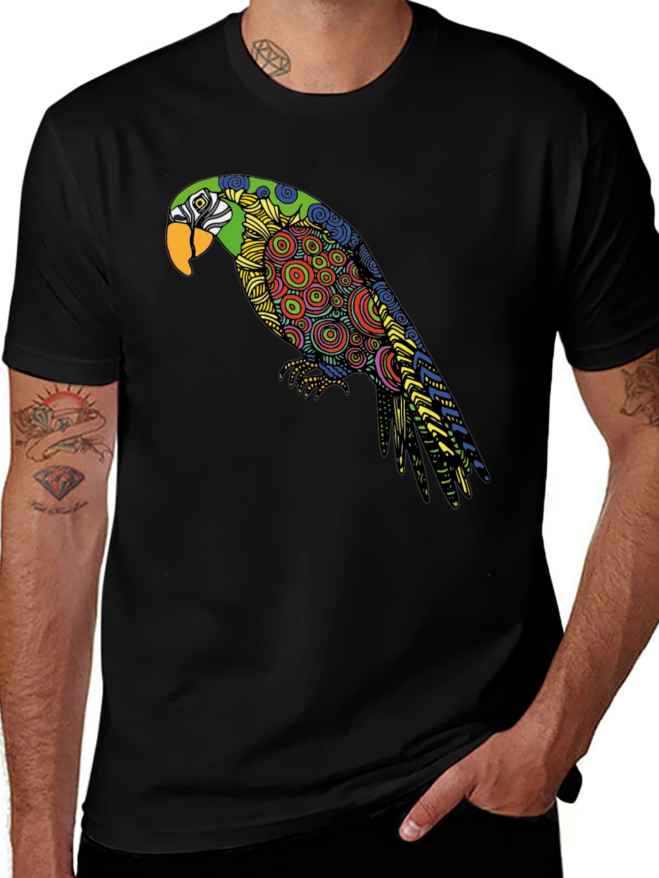 Variant 6 of Black Parrot Graphic Tee - Stylish Crew Neck T-Shirt