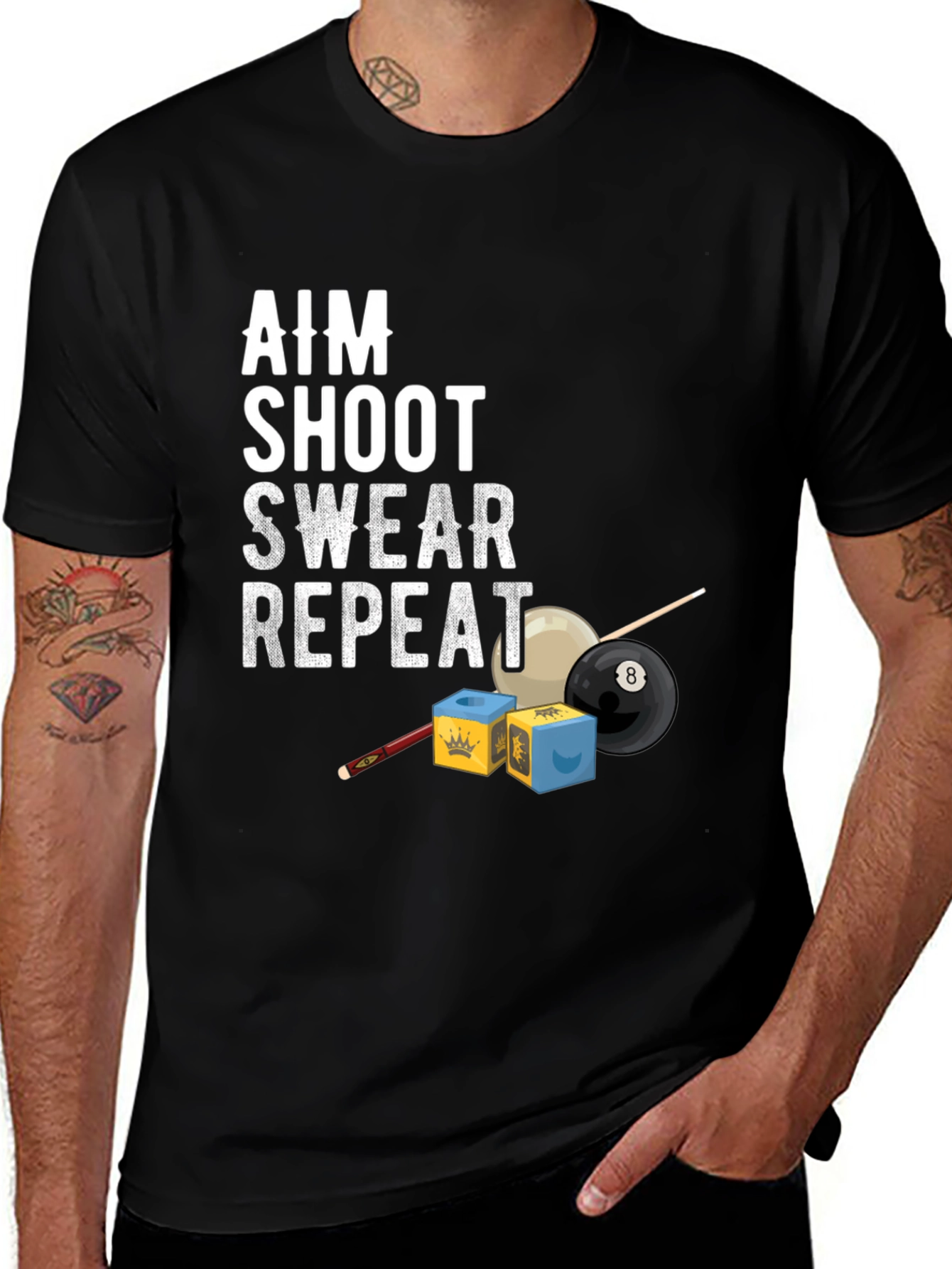 Aim Shoot Swear Repeat Billiards T-Shirt