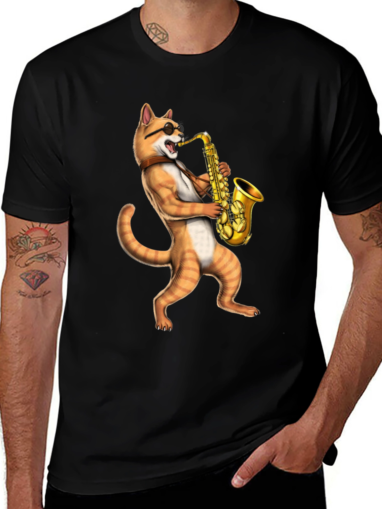 Variant 24 of Cat Saxophone Musician T-Shirt - Cool Novelty Tee