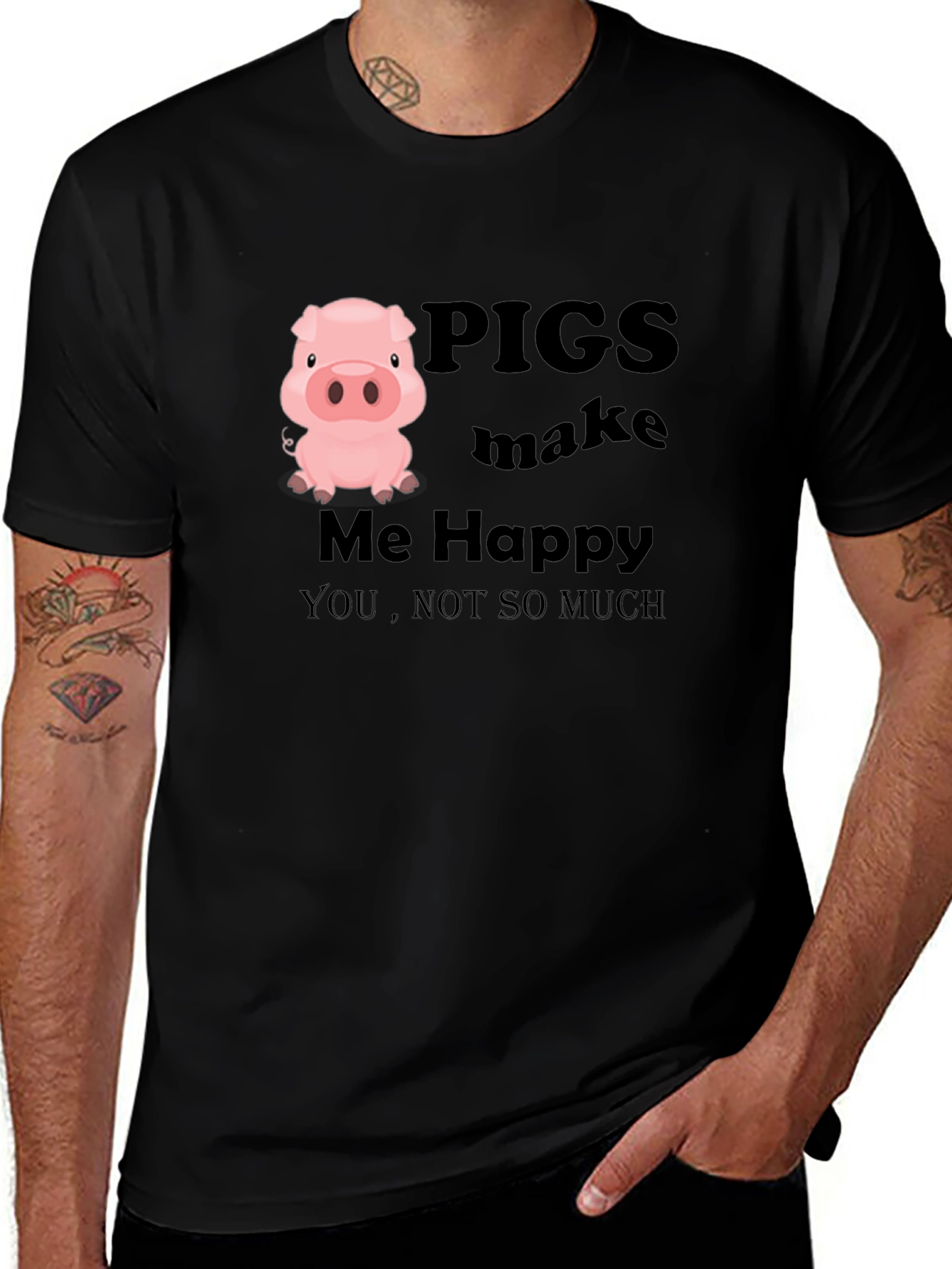 Variant 22 of Pigs Make Me Happy T-Shirt - Novelty Graphic Tee