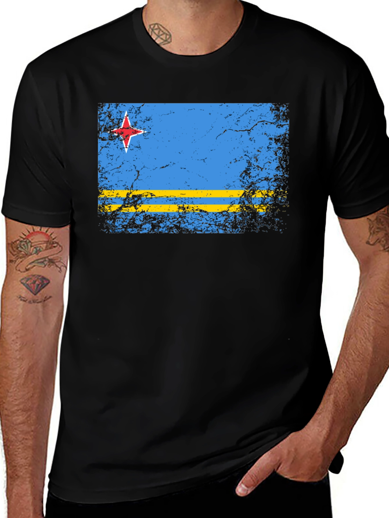 Variant 28 of Aruba Flag Distressed T-Shirt - Island Pride Tee