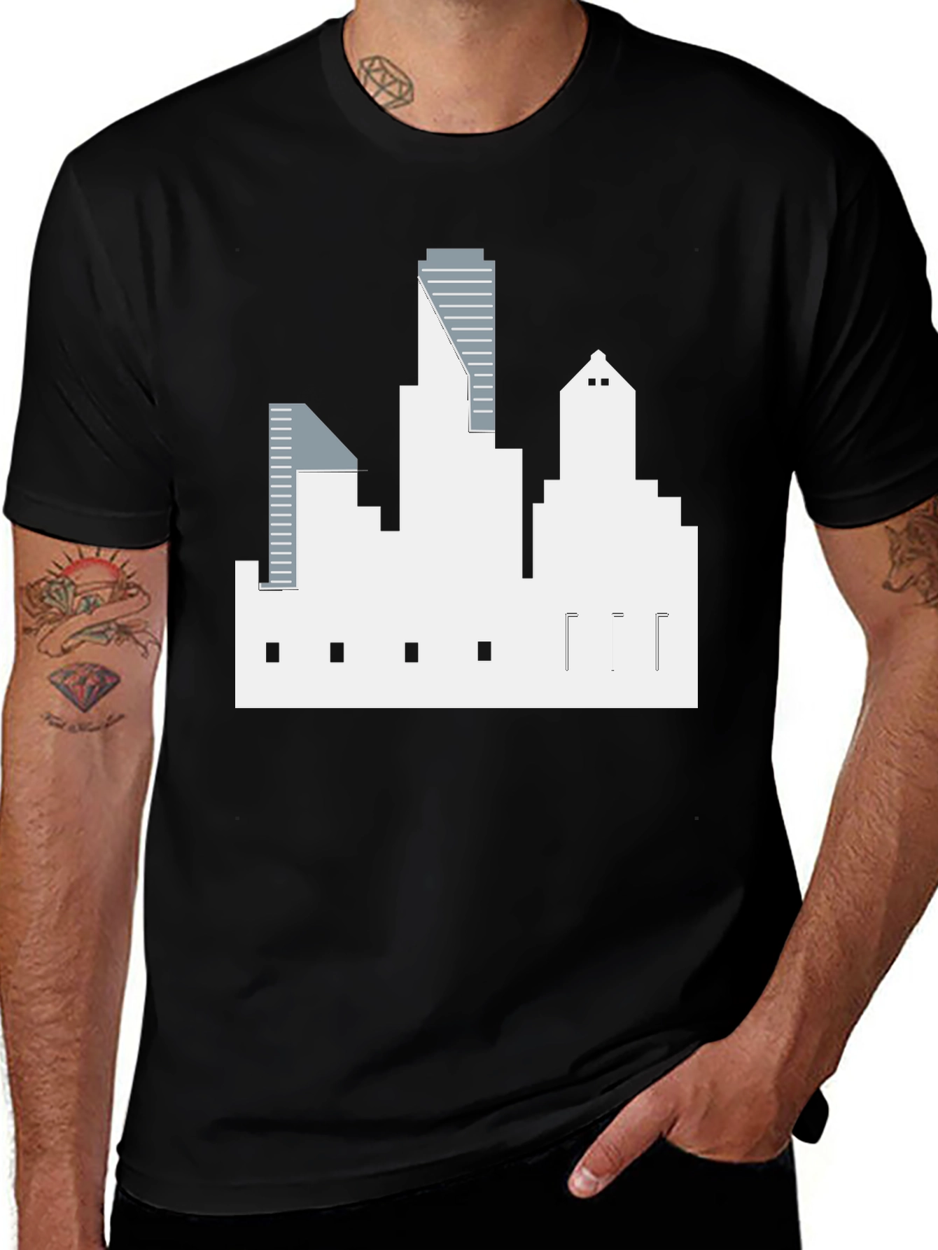 Variant 21 of Cityscape Graphic Tee - Men's Black T-Shirt