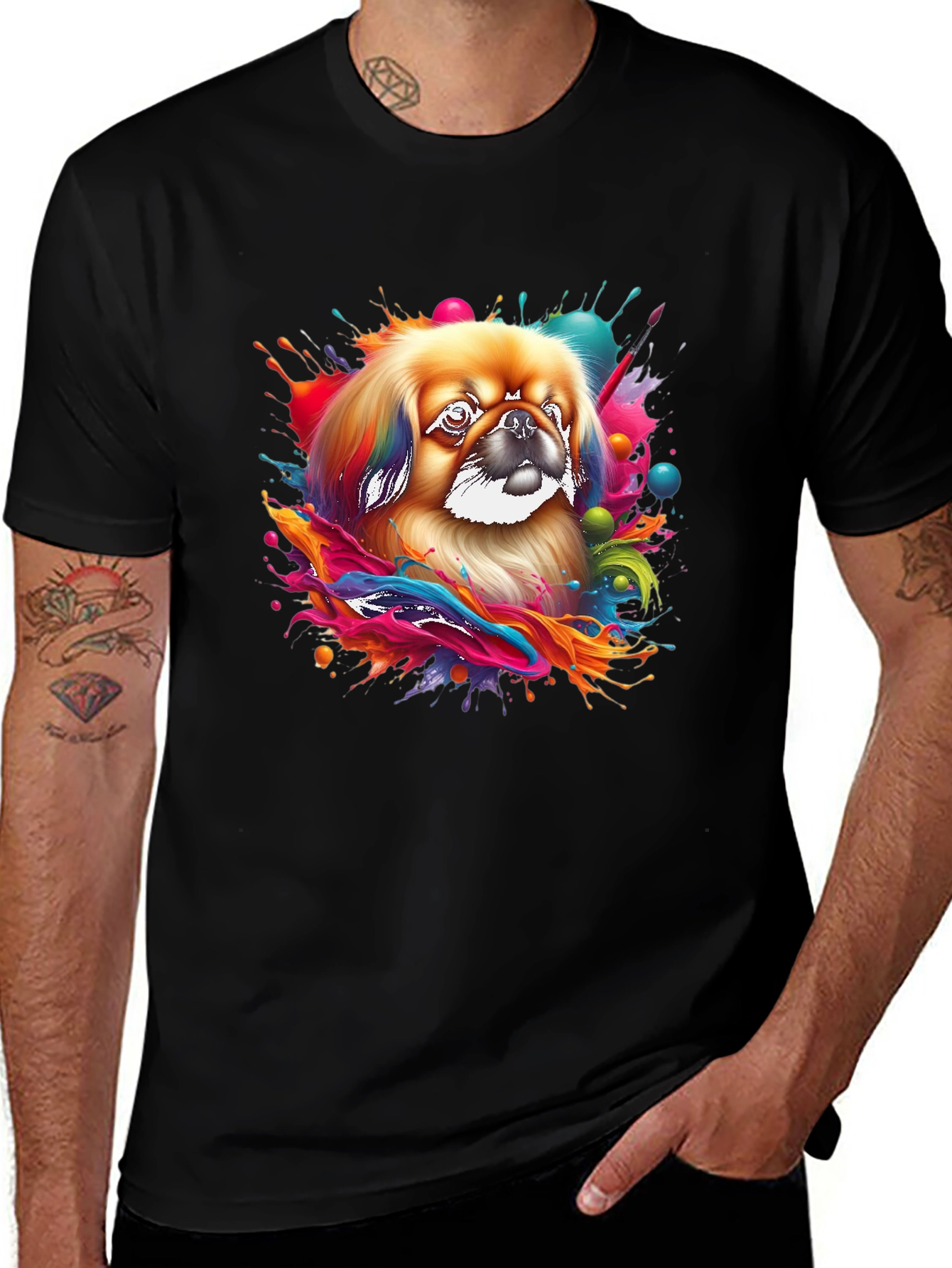Variant 16 of Dog Paint Splash Graphic Black T-Shirt
