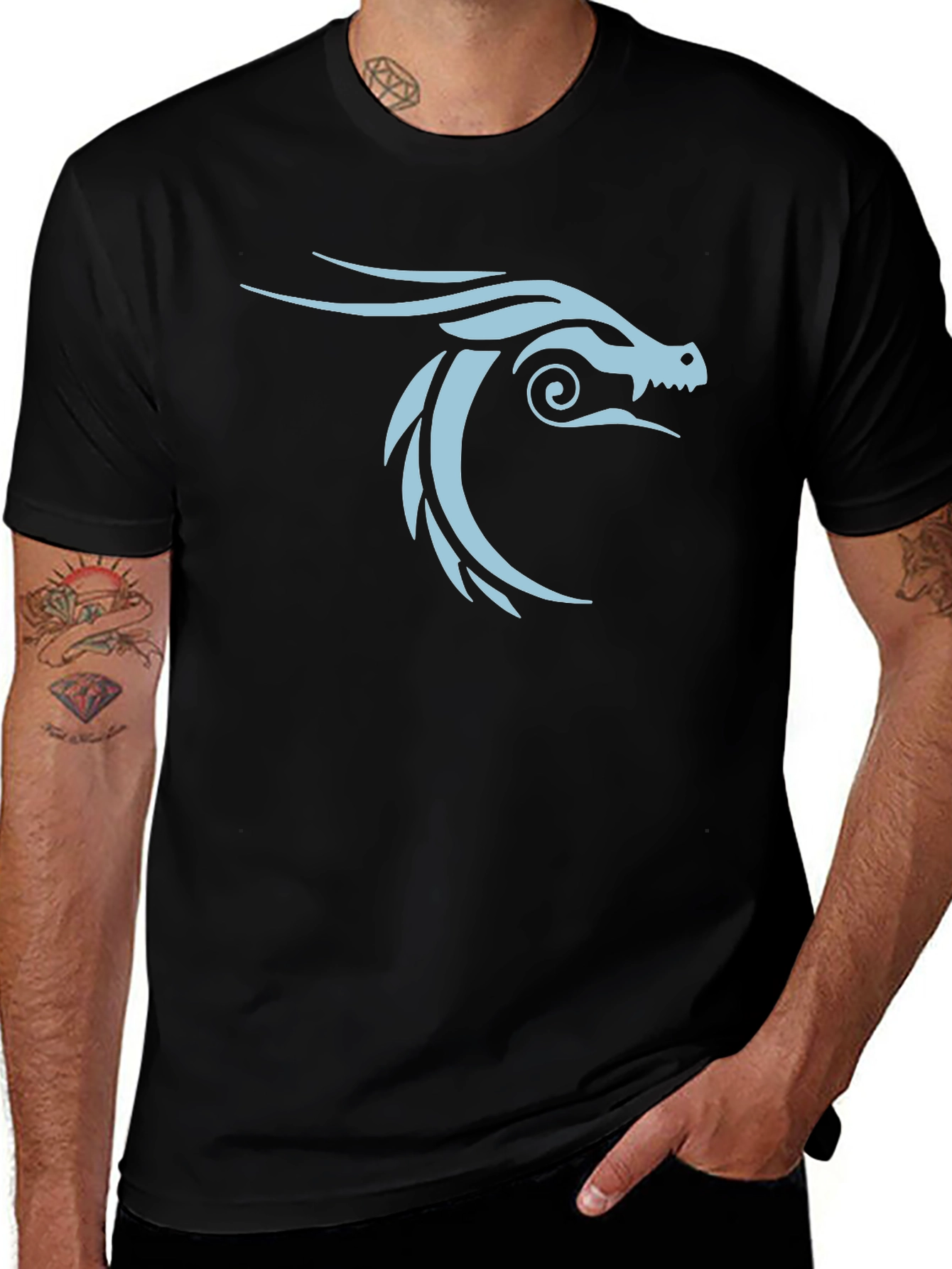 Black Tee Shirt with Dragon Design