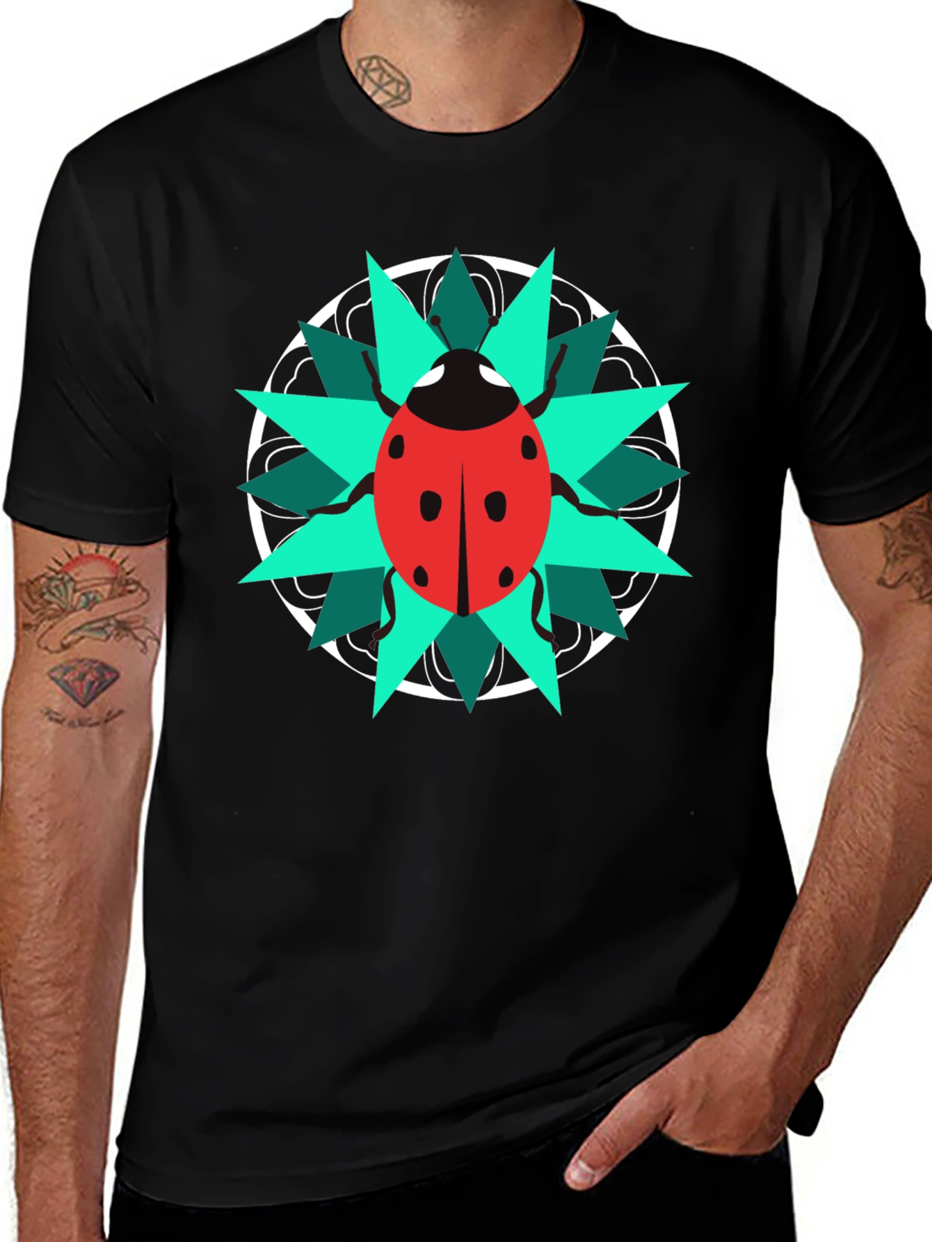 Variant 6 of Ladybug Mandala Graphic Tee - Stylish Black T-Shirt