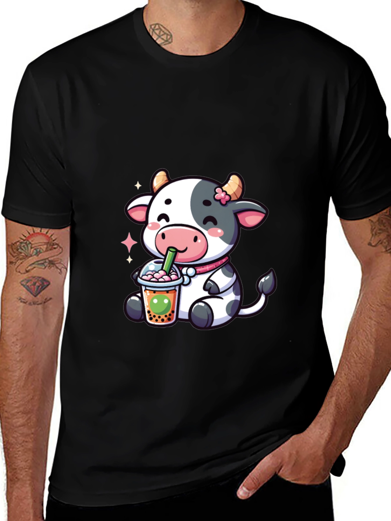 Variant 19 of Cute Cow Boba Tea Black T-Shirt