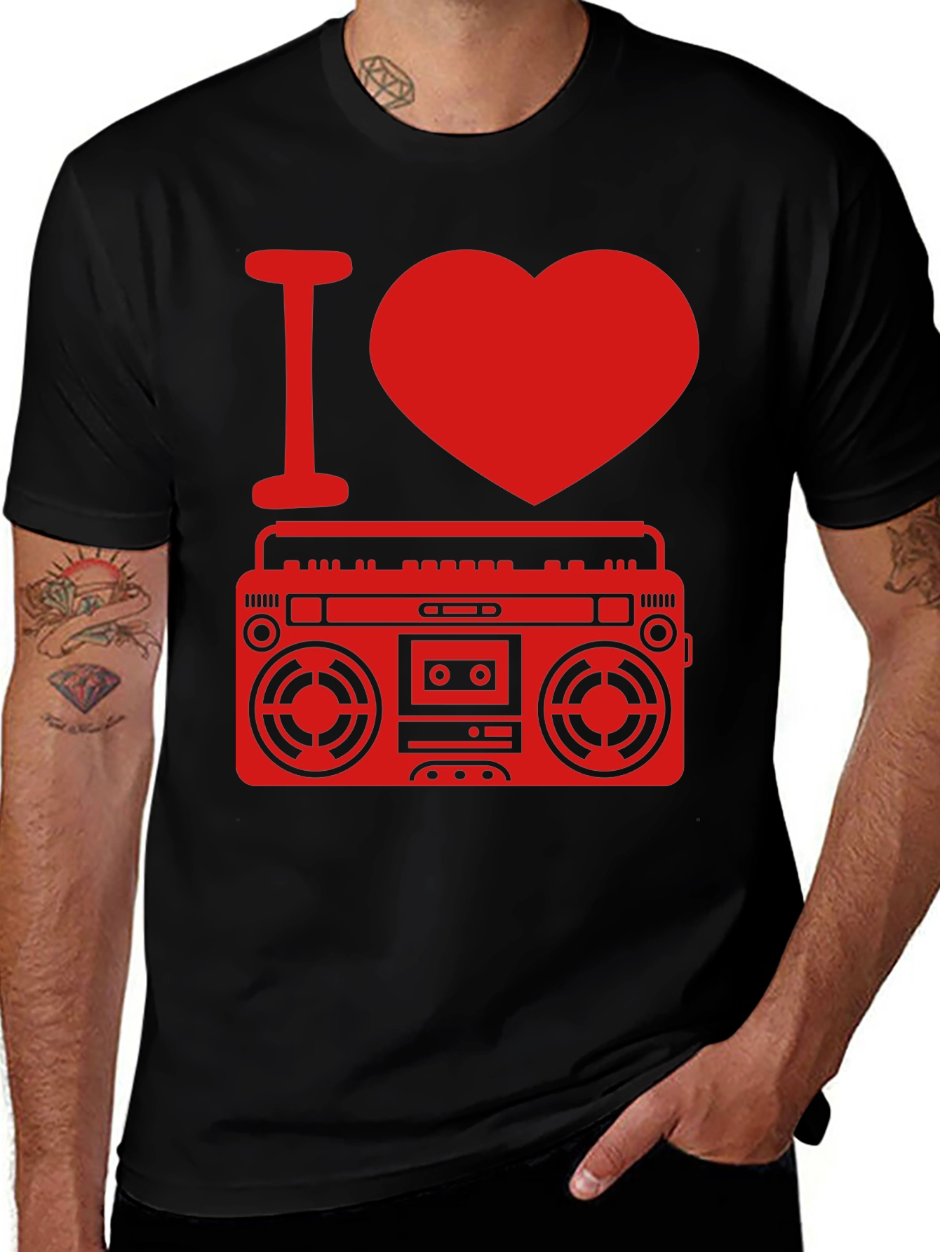 Variant 15 of Retro Boombox Graphic Tee - I Love Music T-Shirt