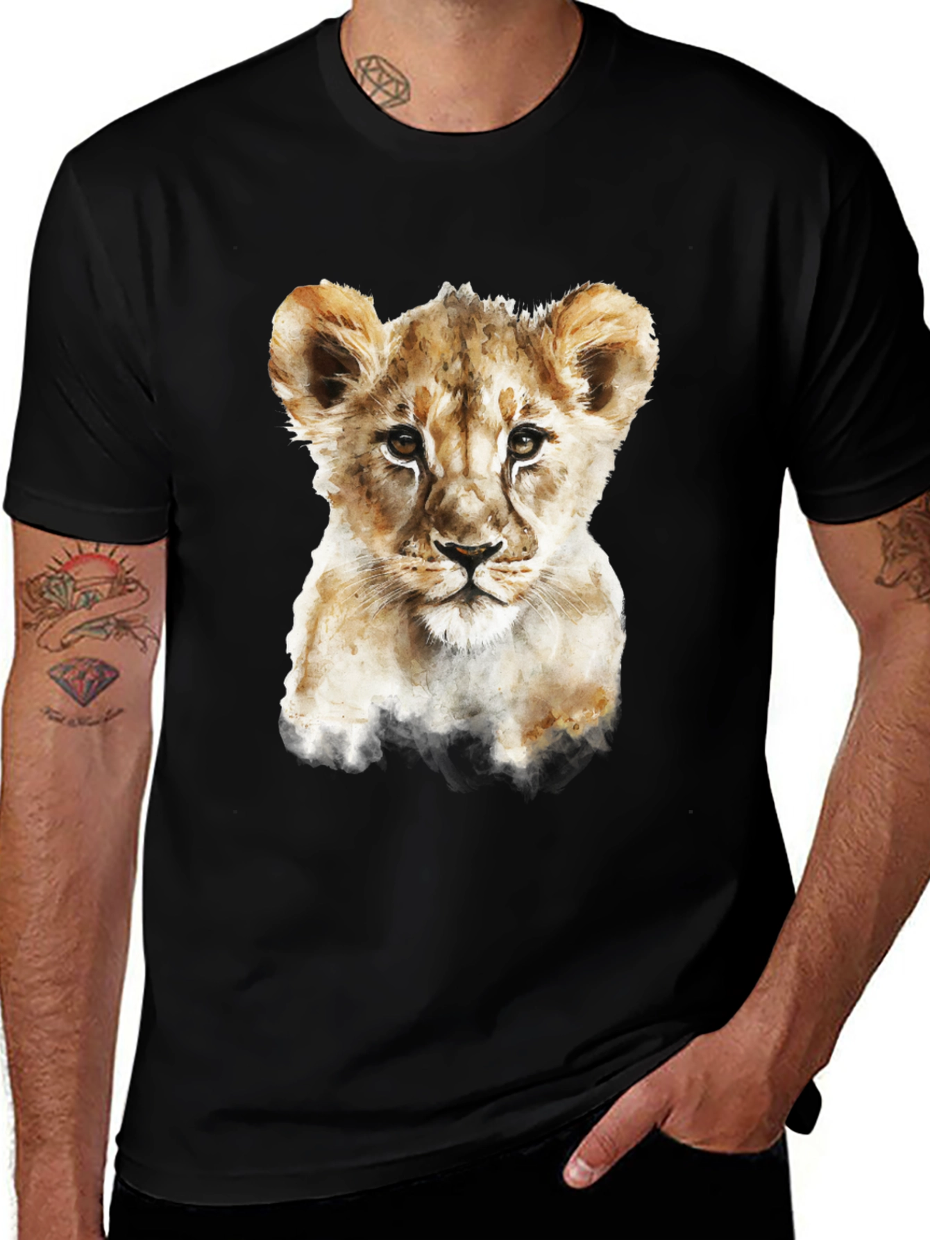 Variant 14 of Lion Cub Graphic Tee - Men's Black T-Shirt