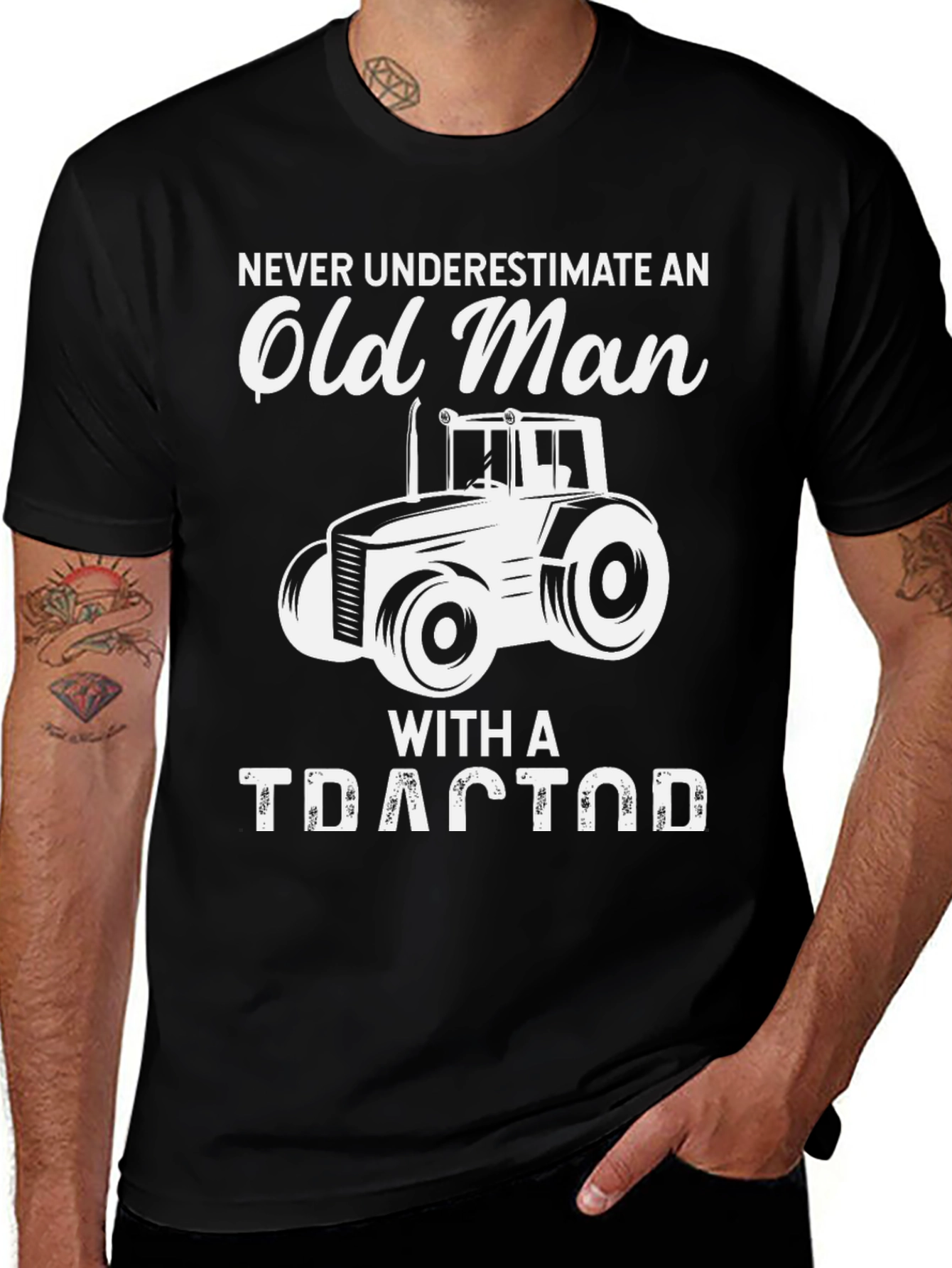 Old Man Tractor T-Shirt - Black Cotton Tee