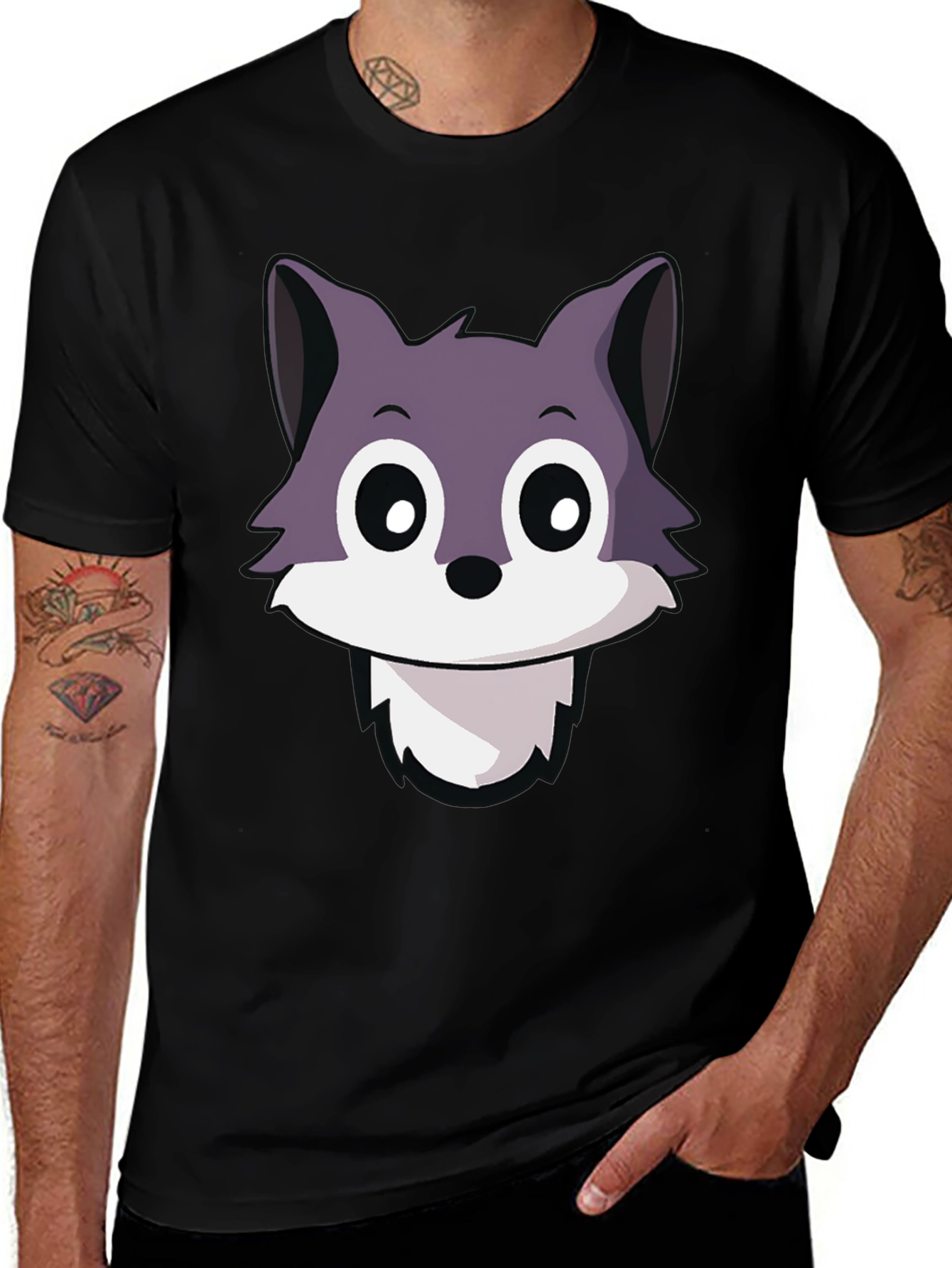 Variant 26 of Cute Cartoon Fox Graphic T-Shirt - Black