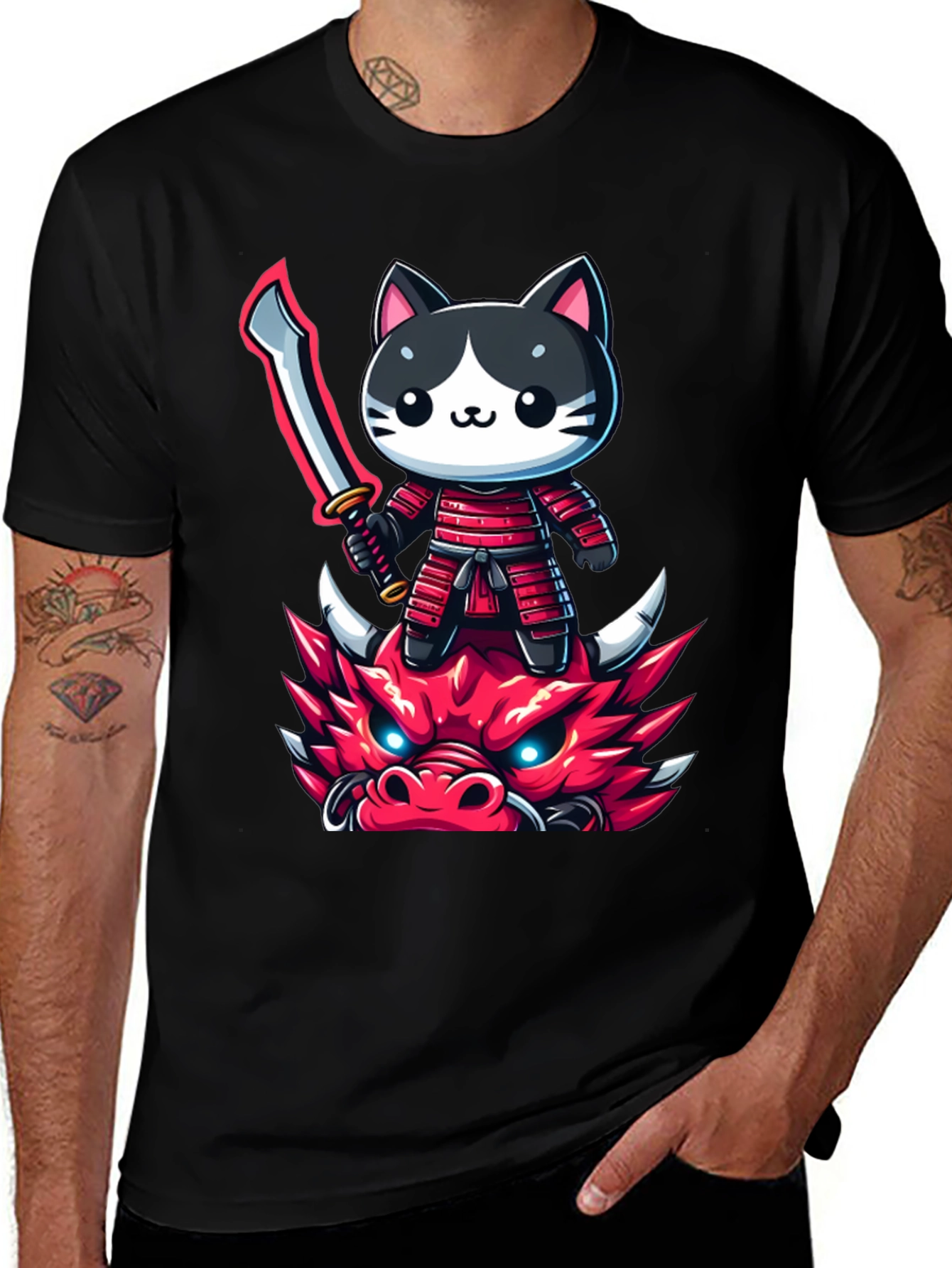 Samurai Cat Riding Dragon T-Shirt