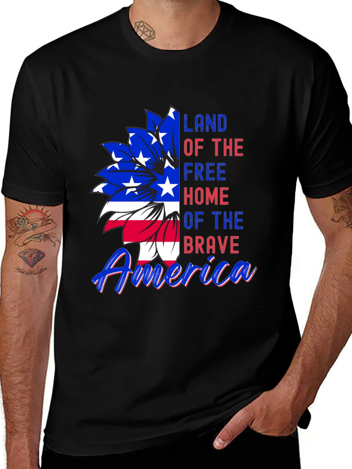 Variant 11 of Patriotic USA Flag Flower Graphic Tee
