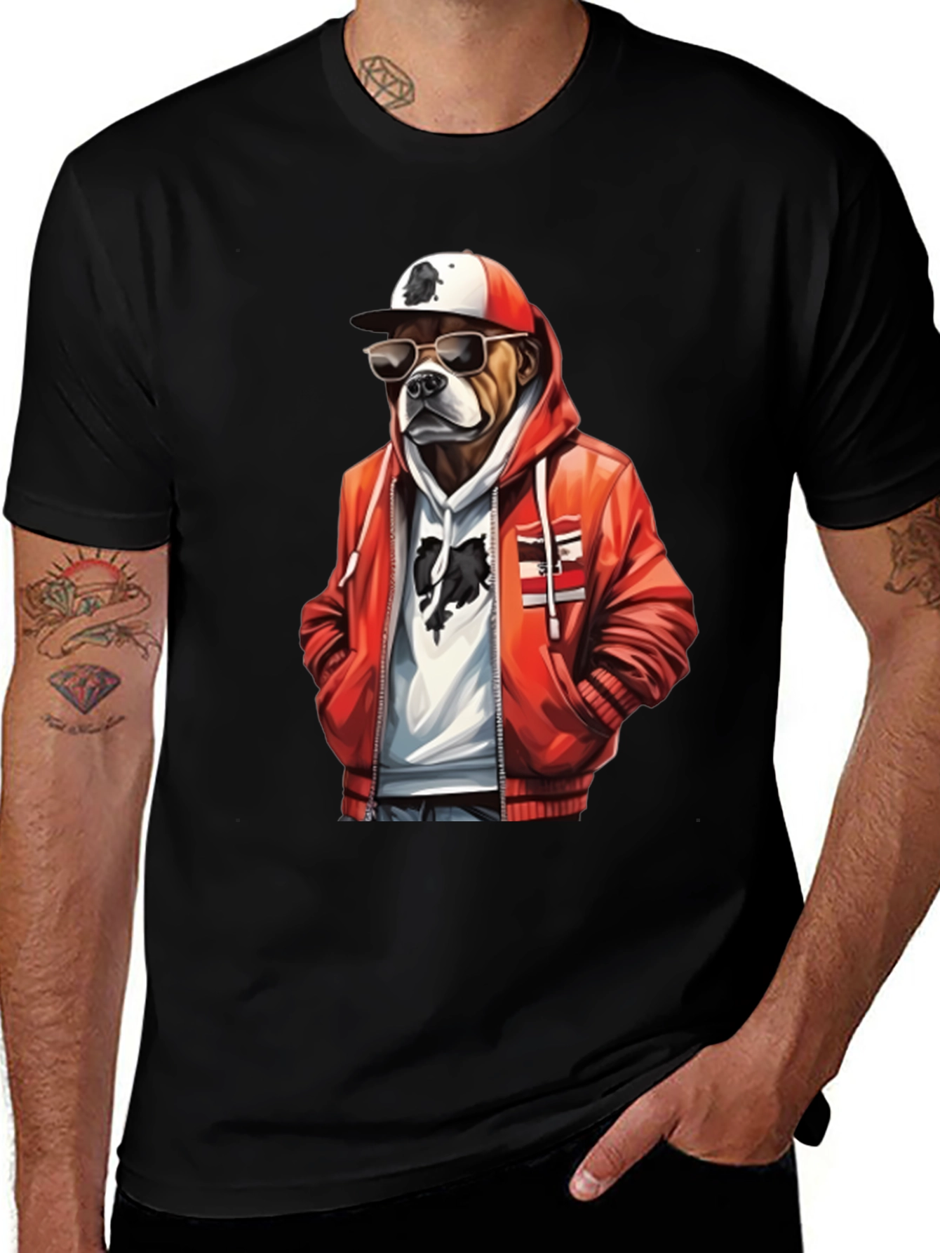 Variant 5 of Cool Dog T-Shirt: Bulldog in Hoodie & Shades