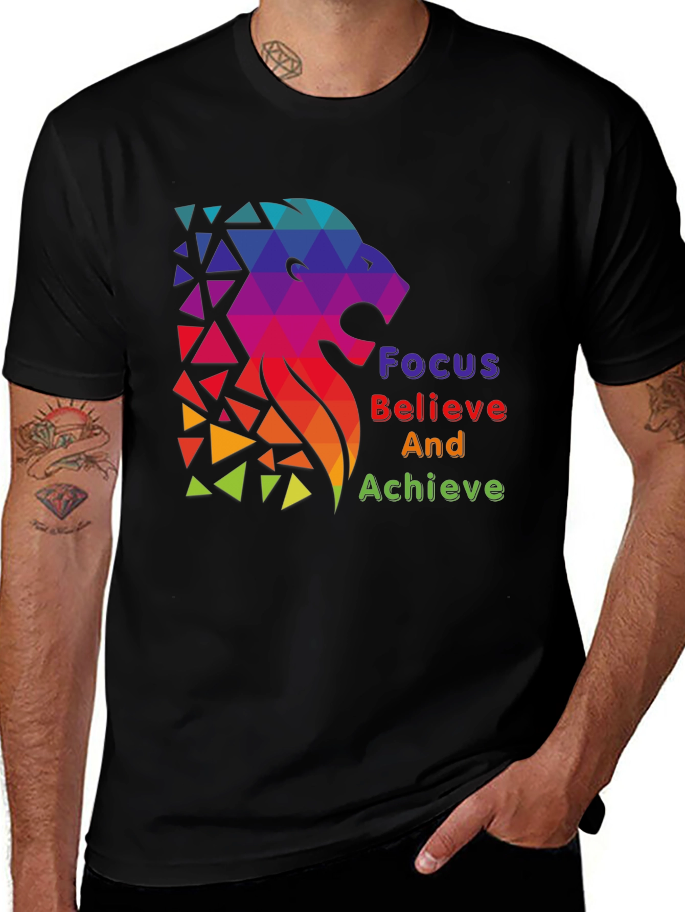 Variant 17 of Focus Believe Achieve T-Shirt - Graphic Lion Design