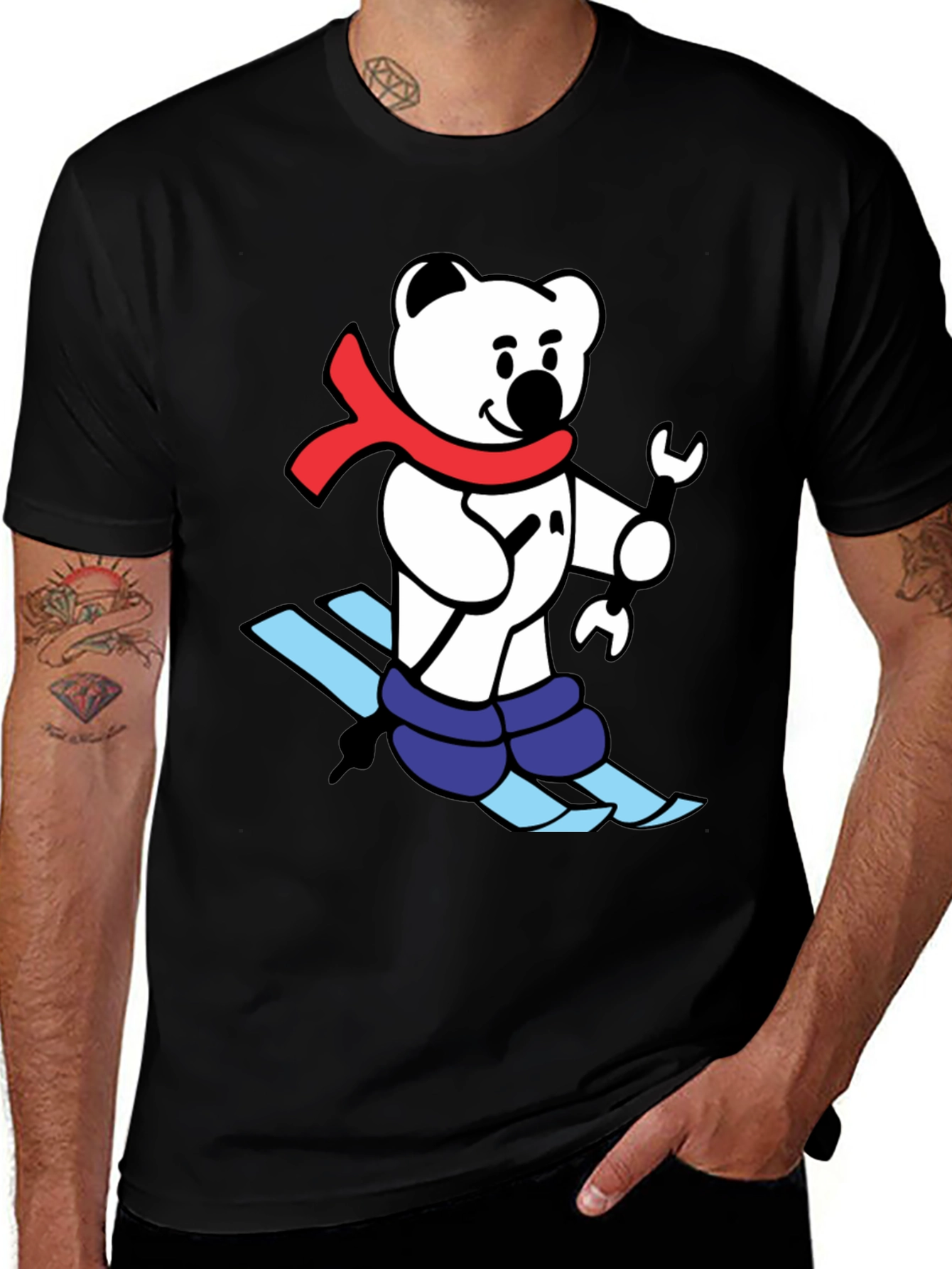Variant 5 of Skiing Bear Mechanic Black T-Shirt