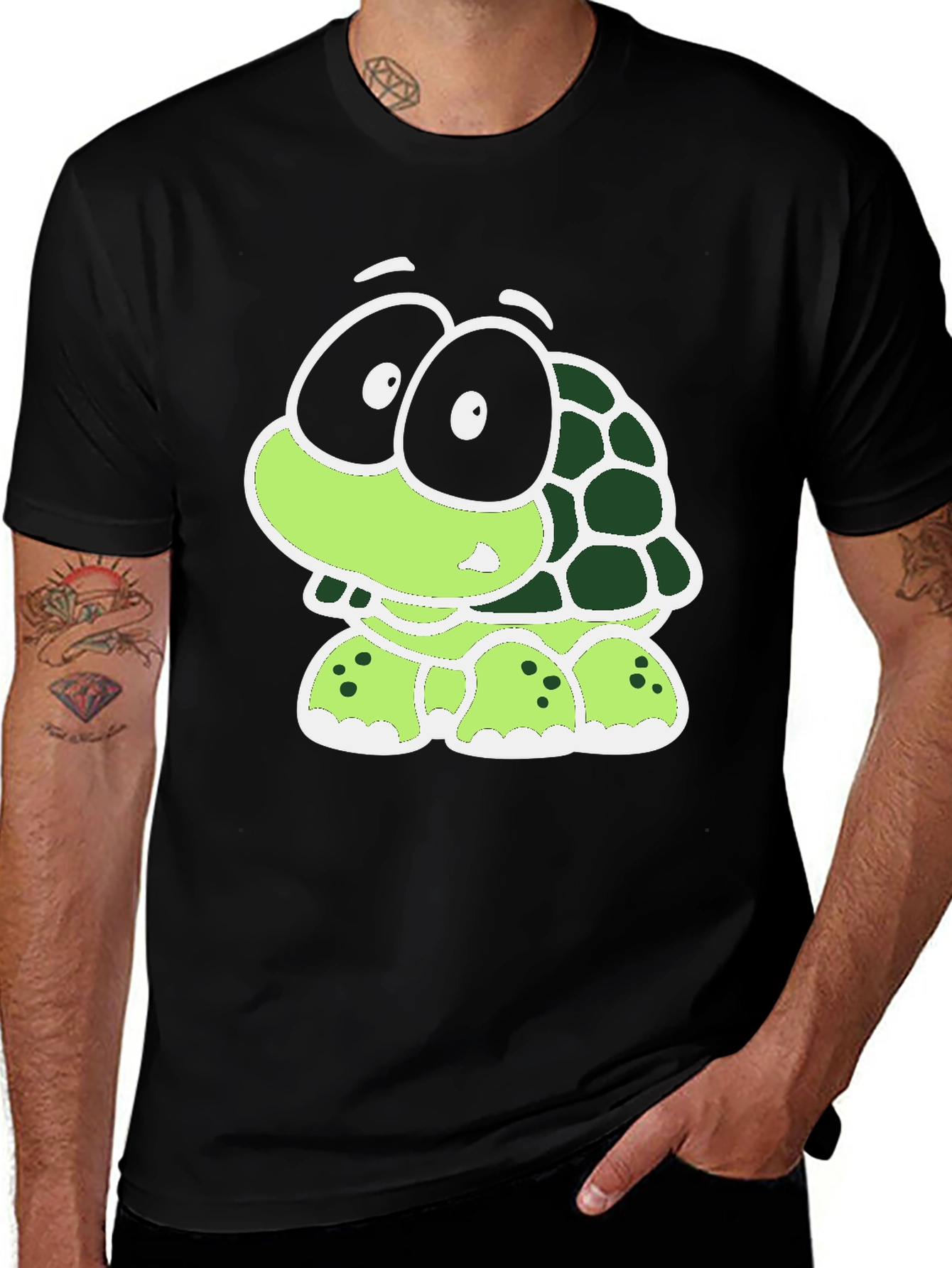 Variant 29 of Cartoon Turtle Graphic Tee - Black T-Shirt