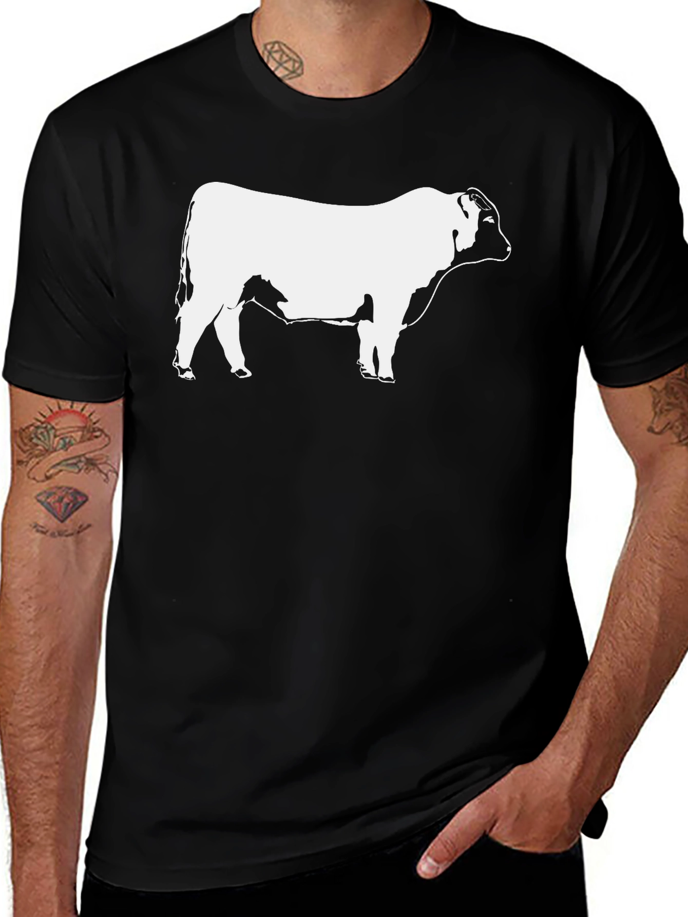Variant 20 of Bull Graphic T-Shirt - Black, Short Sleeve, Casual