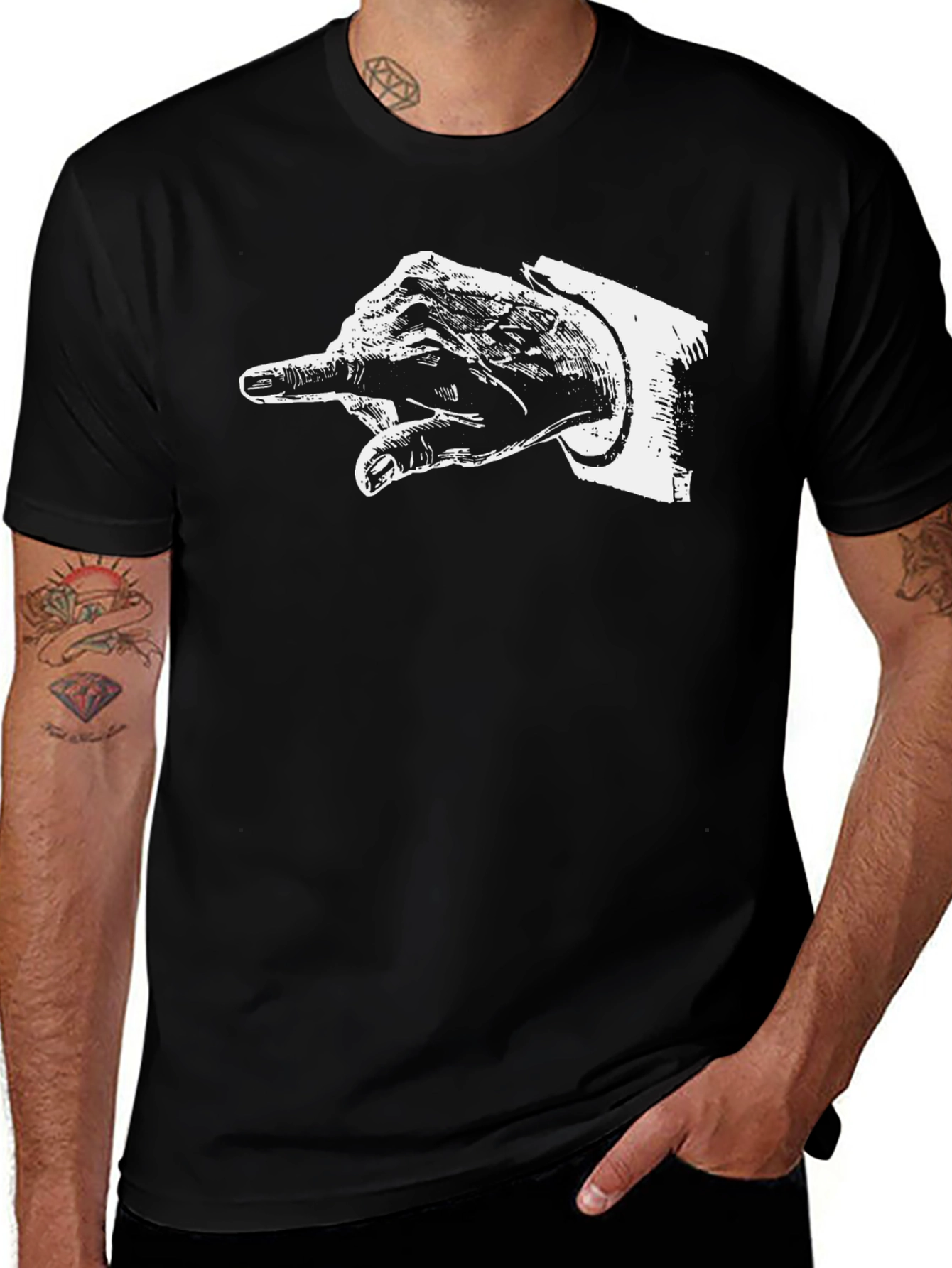 Variant 28 of Hand Pointing Graphic Black T-Shirt