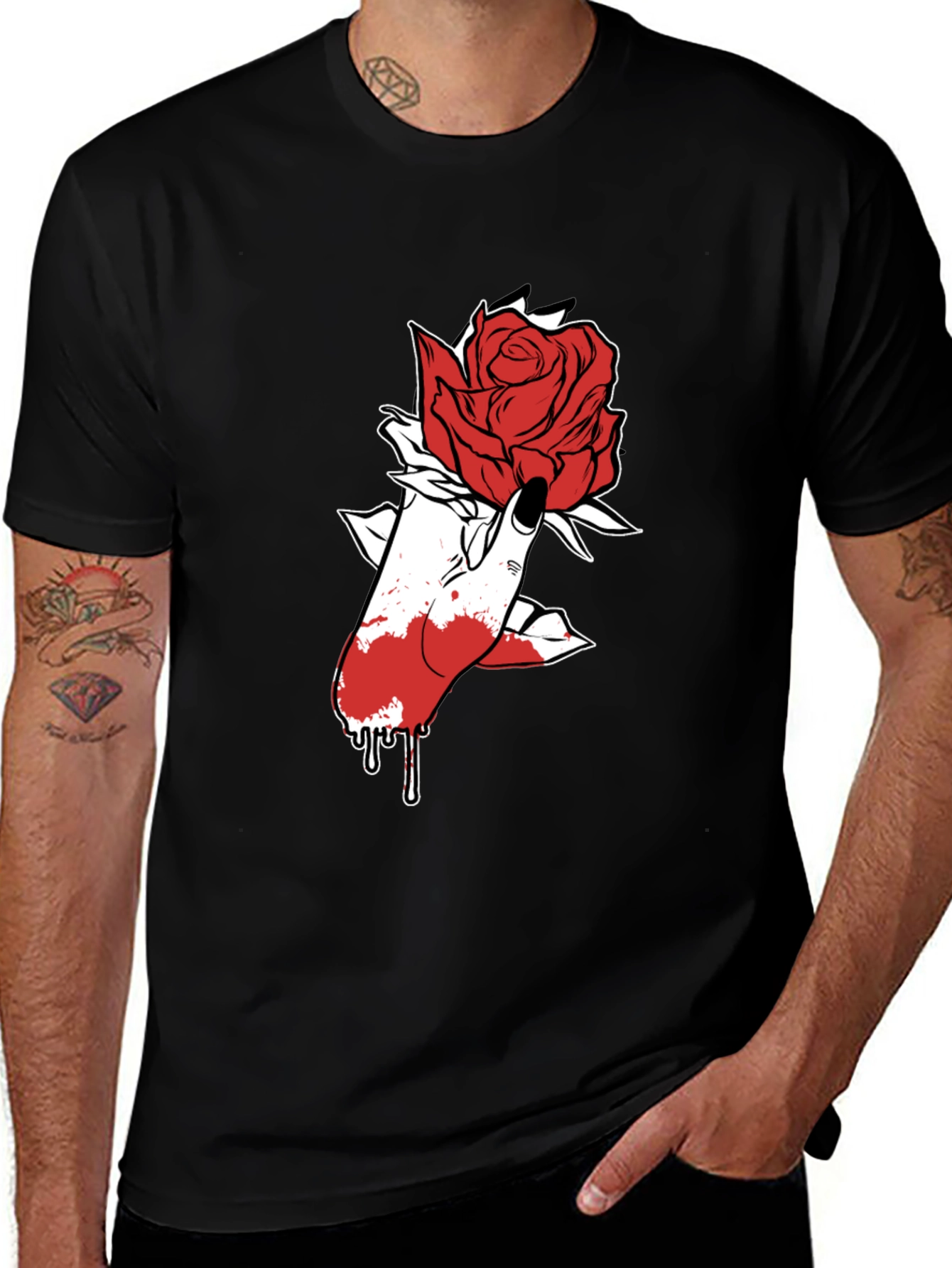 Variant 18 of Rose Hand Graphic Black T-Shirt