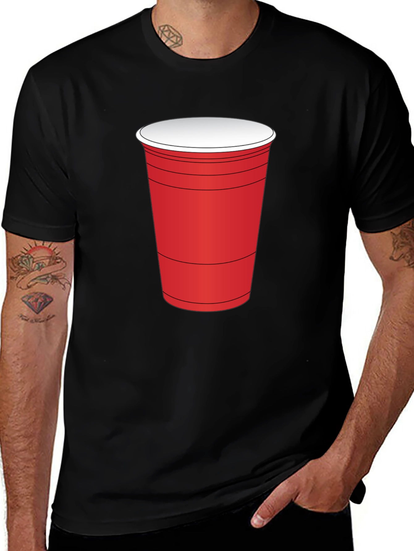 Variant 5 of Red Cup Party T-Shirt - Black Crew Neck Tee