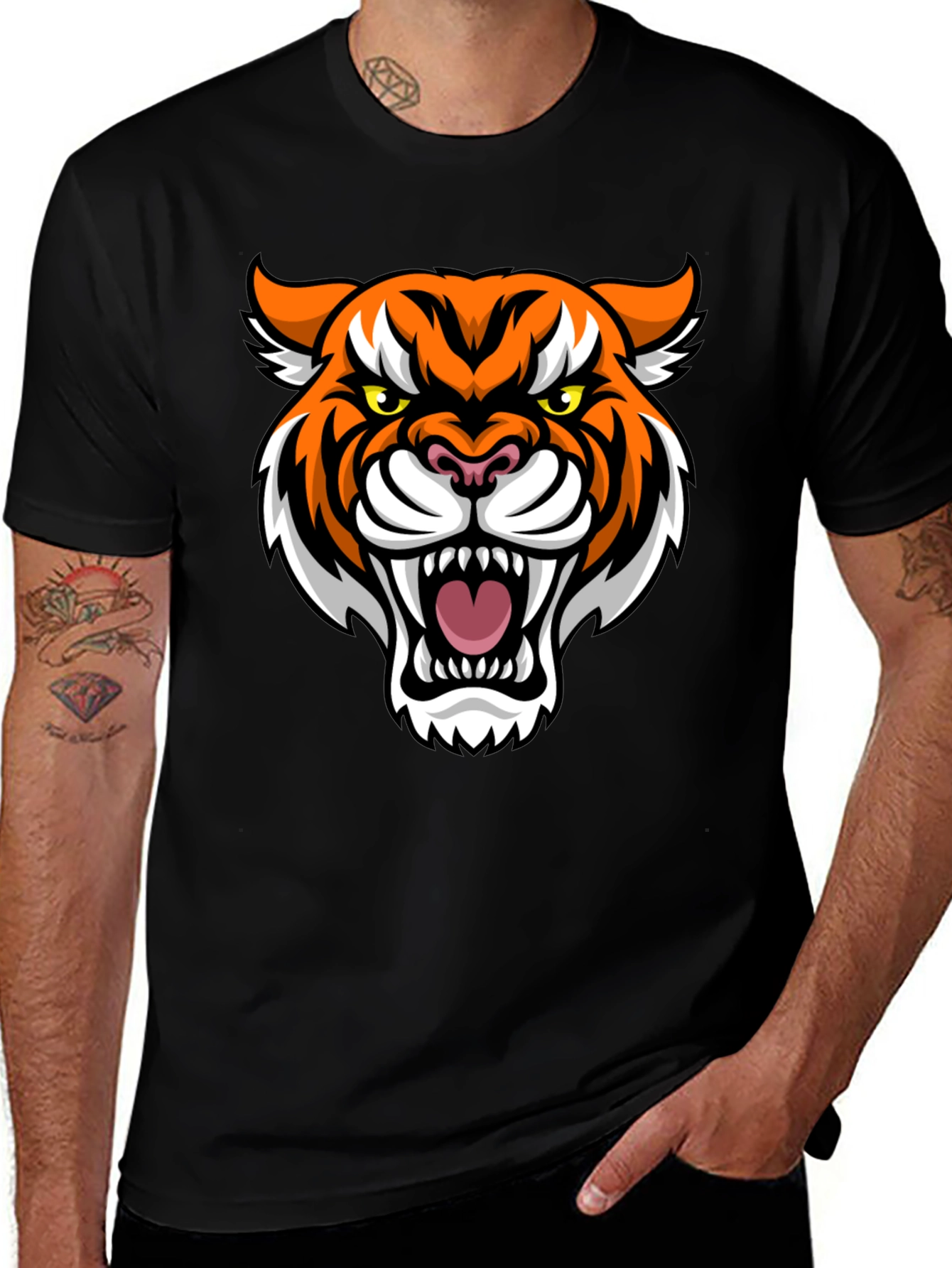 Variant 13 of Men's Black T-Shirt with Tiger Graphic