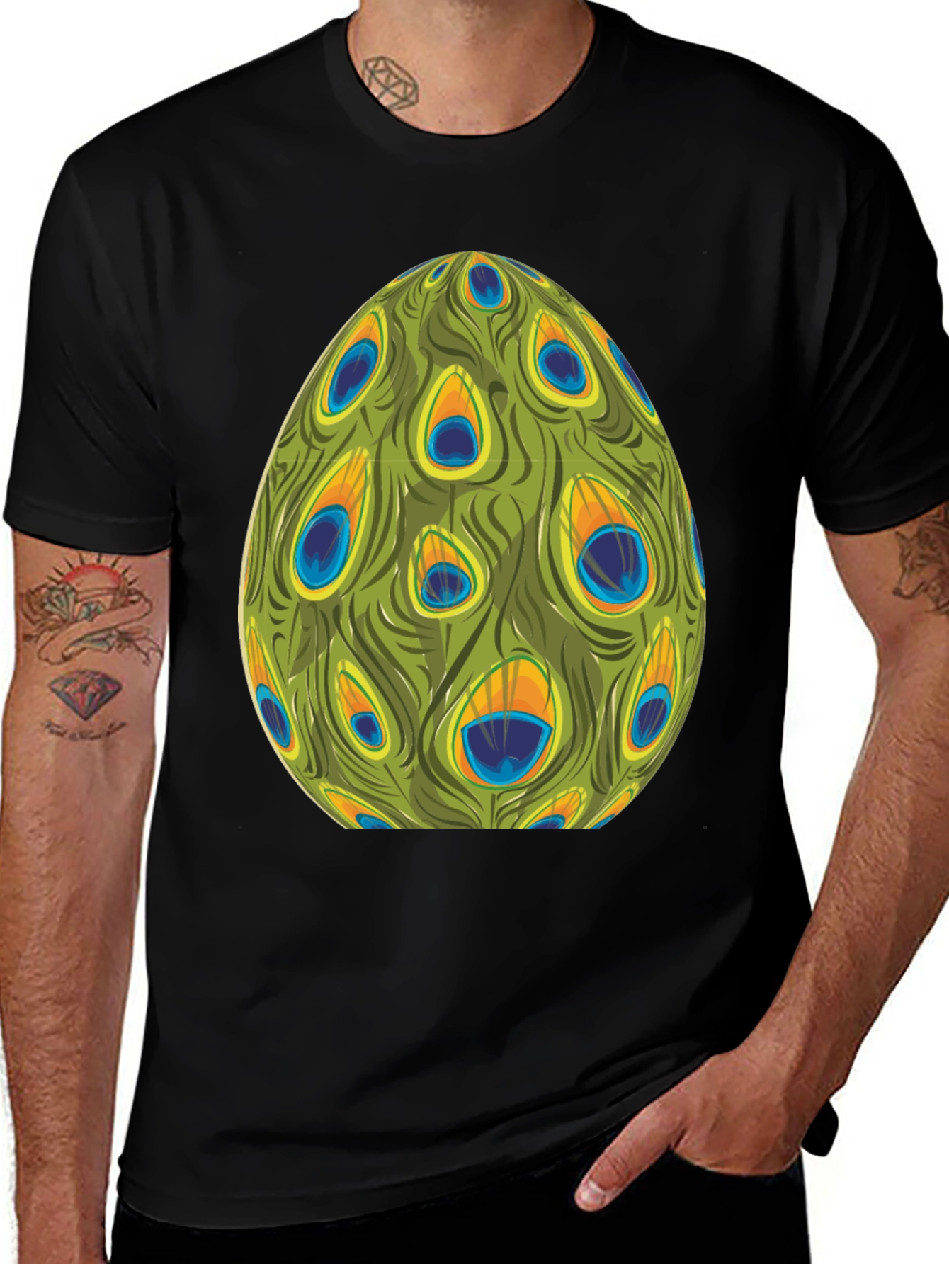 Variant 5 of Peacock Feather Egg Graphic Tee - Unique Design