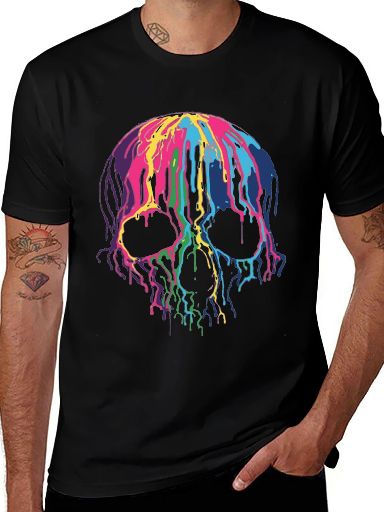 Variant 21 of Colorful Dripping Skull Graphic Tee - Black