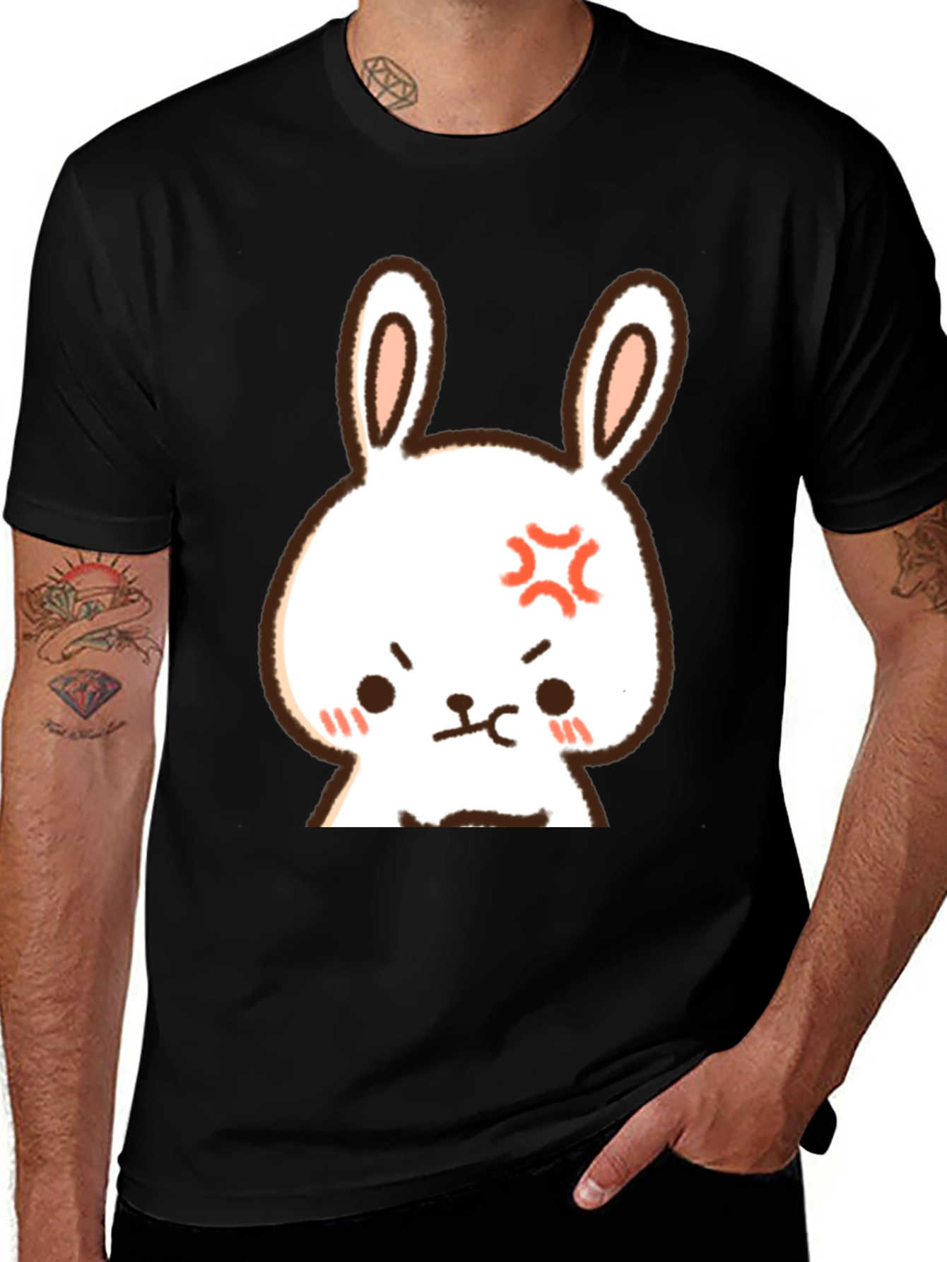 Variant 10 of Angry Bunny Graphic Tee - Men's Black Cotton T-Shirt
