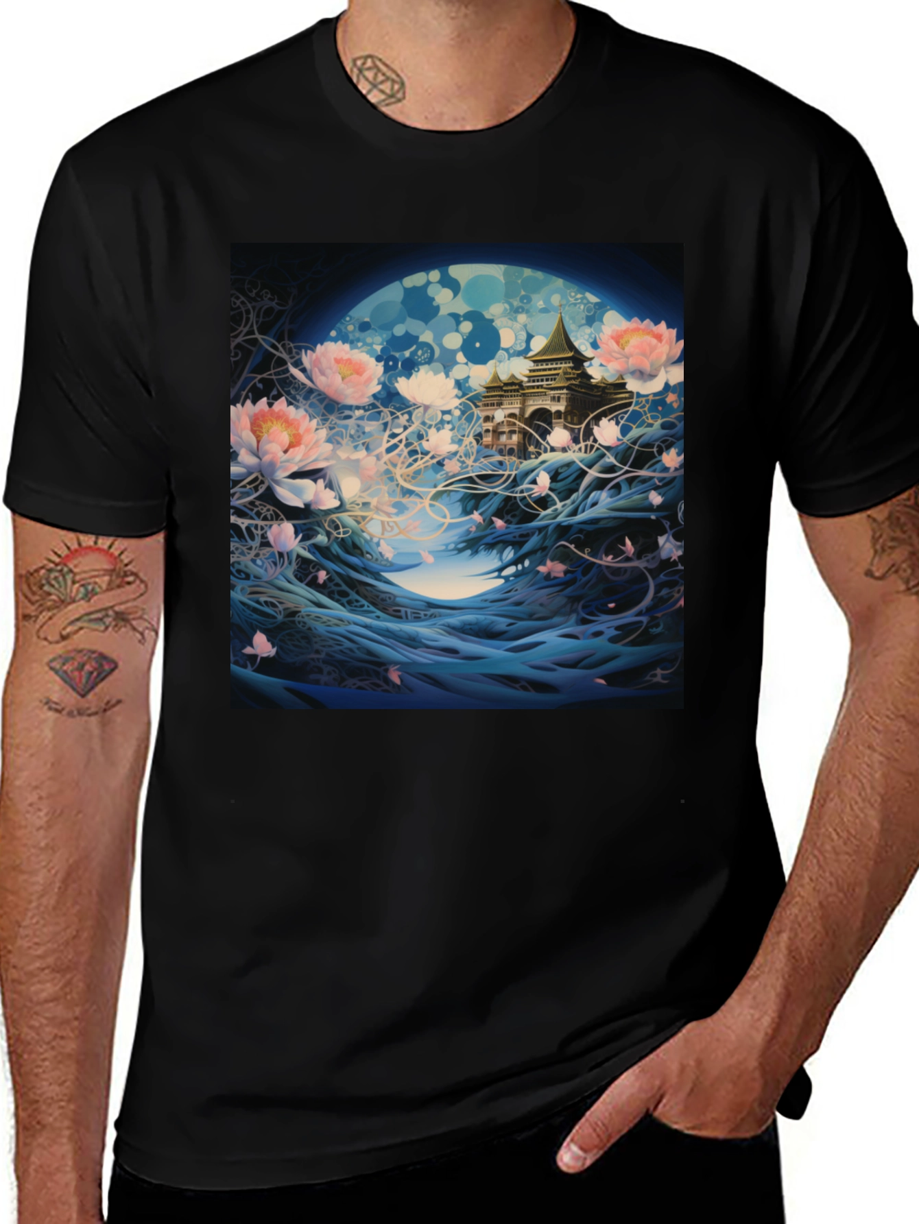 Mystic Bloom T-Shirt - Artistic Lotus Design