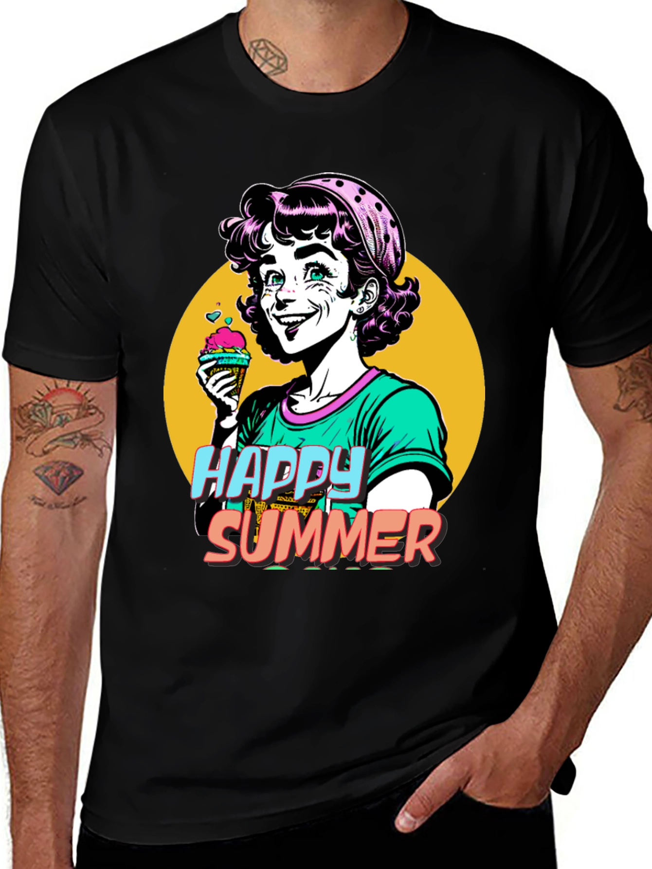 Variant 28 of Happy Summer Graphic Tee - Fun Cartoon Design