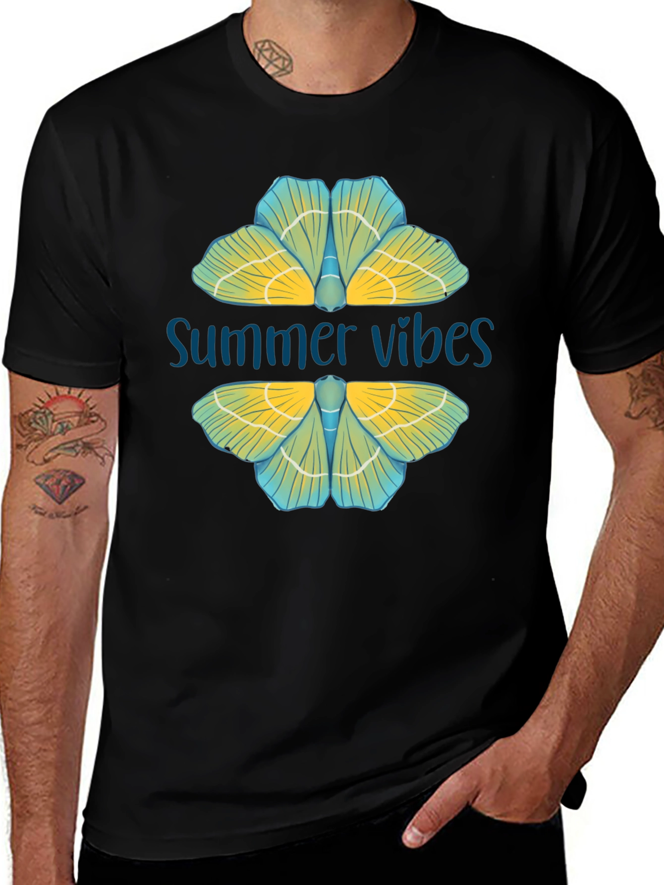 Summer Vibes Moth Graphic Black T-Shirt