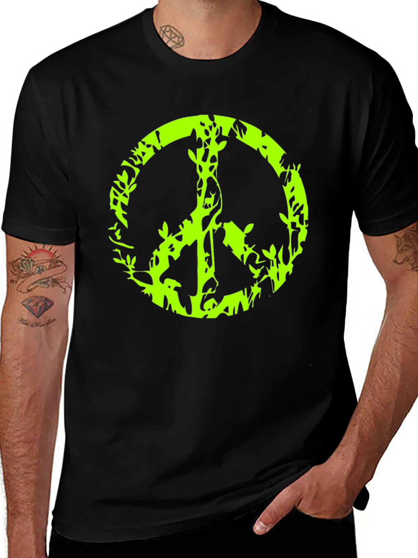 Variant 16 of Peace Sign Graphic Black T-Shirt