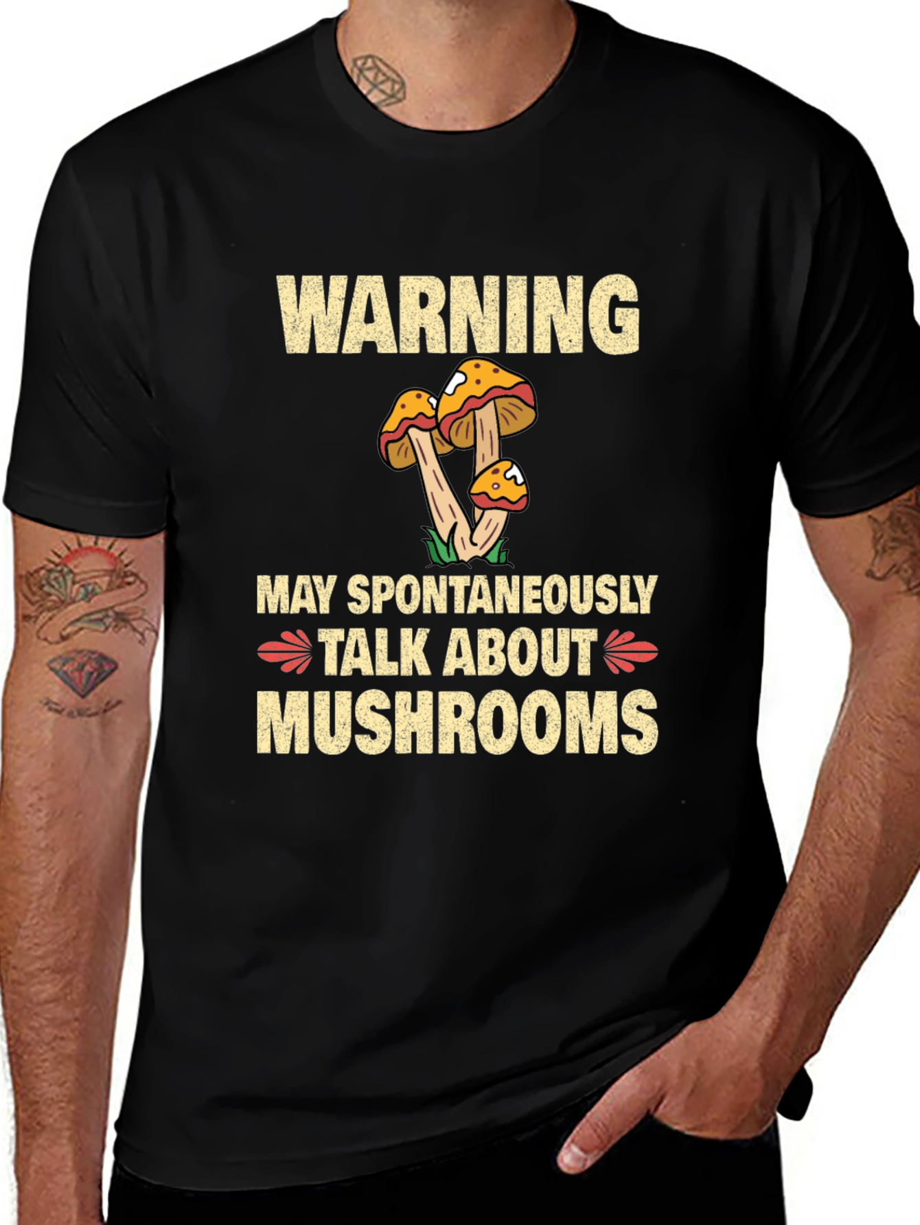 Variant 27 of Warning May Spontaneously Talk About Mushrooms T-Shirt