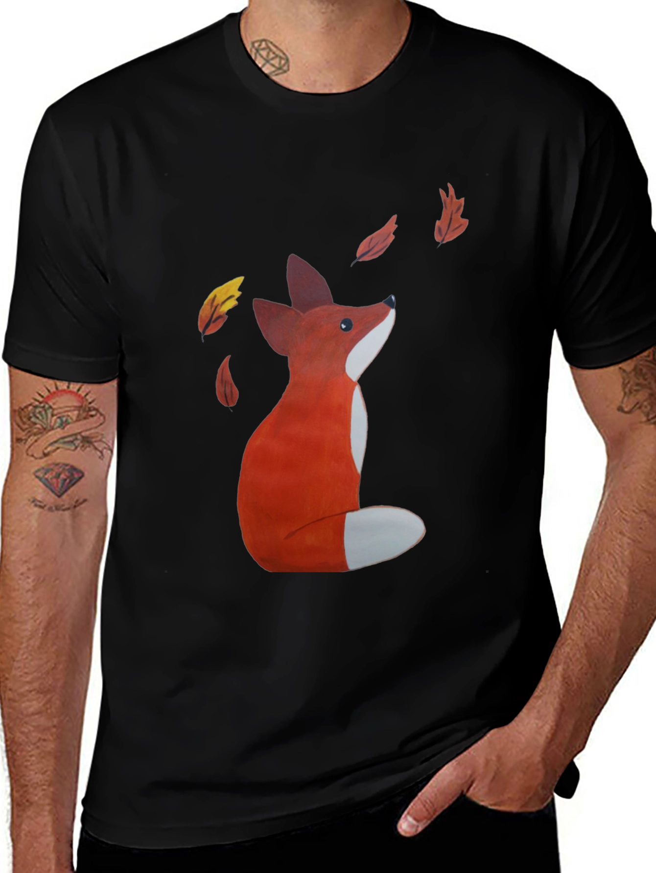 Variant 20 of Fox & Falling Leaves Graphic Tee - Stylish & Unique!