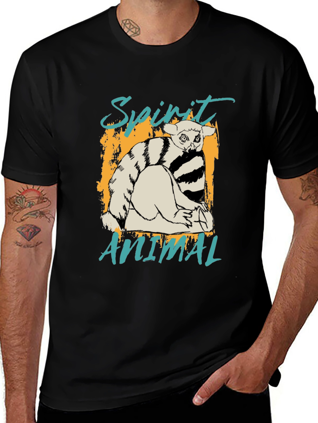 Variant 11 of Spirit Animal Lemur Graphic Black T-Shirt