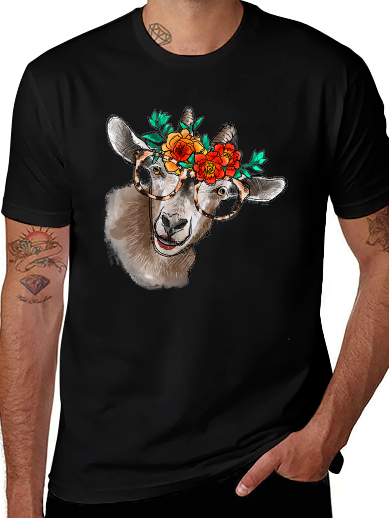 Variant 10 of Goat with Flowers T-Shirt