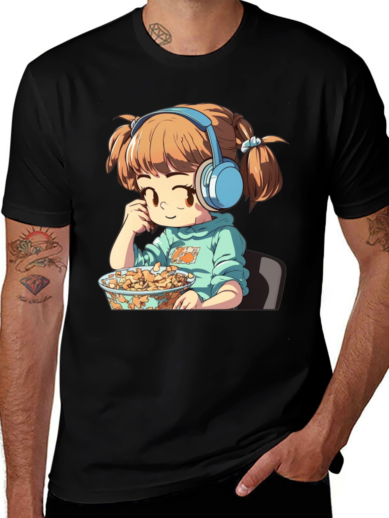 Variant 13 of Anime Girl on Black T-Shirt