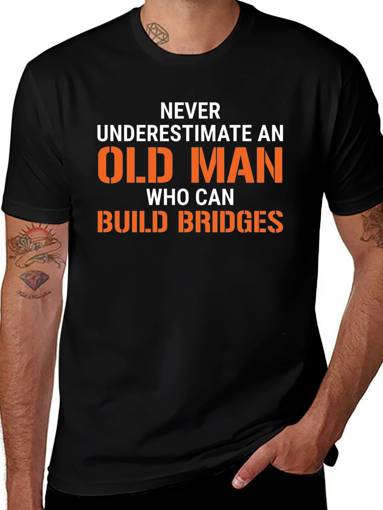 Variant 16 of Funny "Old Man Build Bridges" Graphic Tee