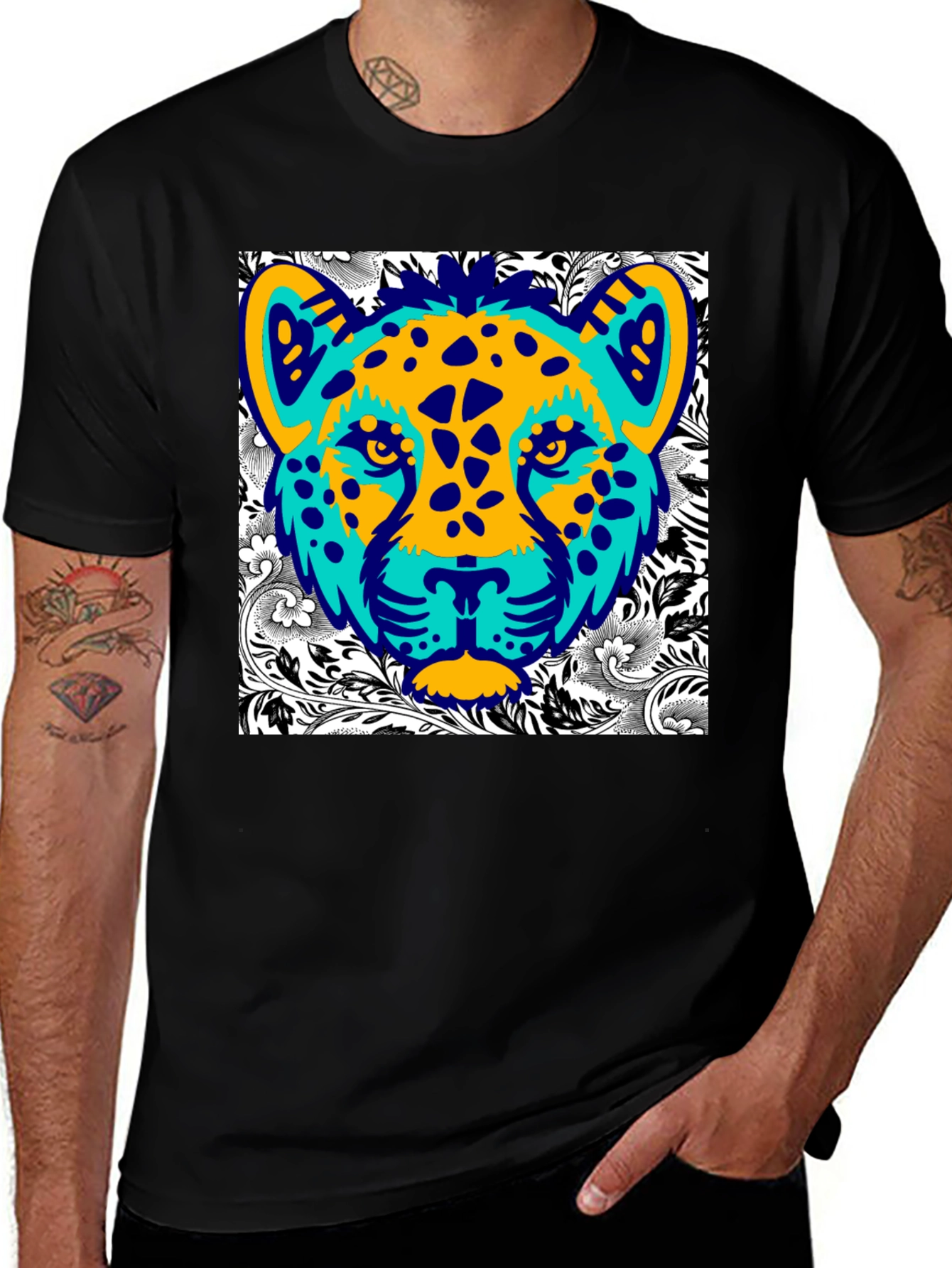Variant 17 of Abstract Cheetah Graphic Print Men's Black T-Shirt
