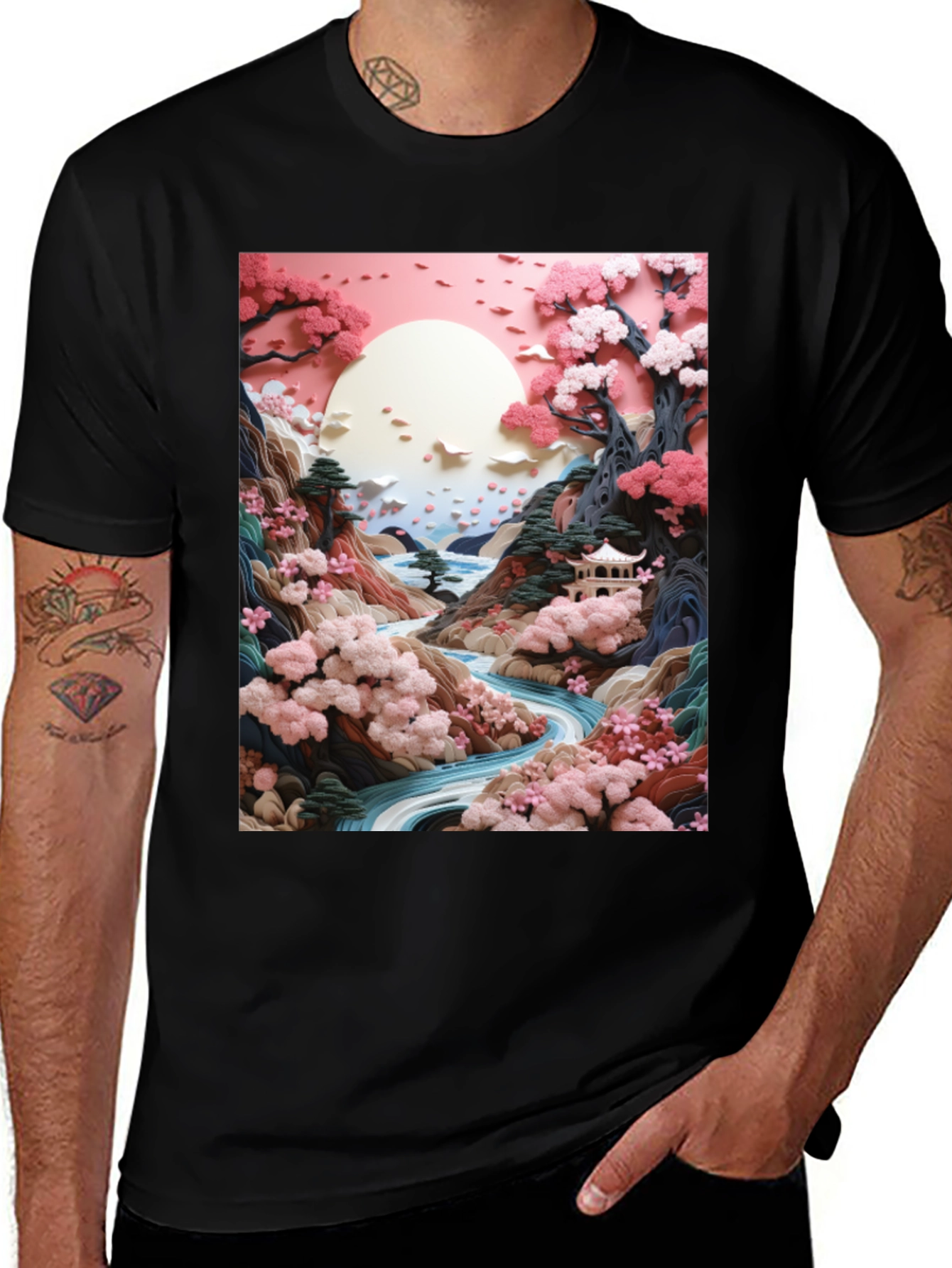 Variant 30 of Japanese Landscape Graphic Tee - Artistic Design
