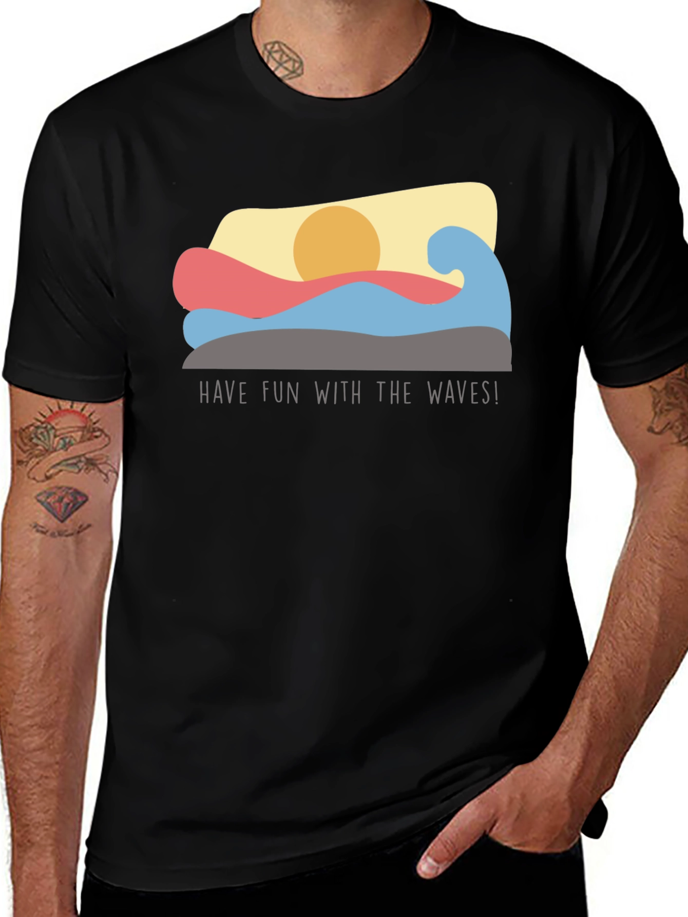 Variant 26 of Fun Waves Graphic Tee - Black Cotton T-Shirt