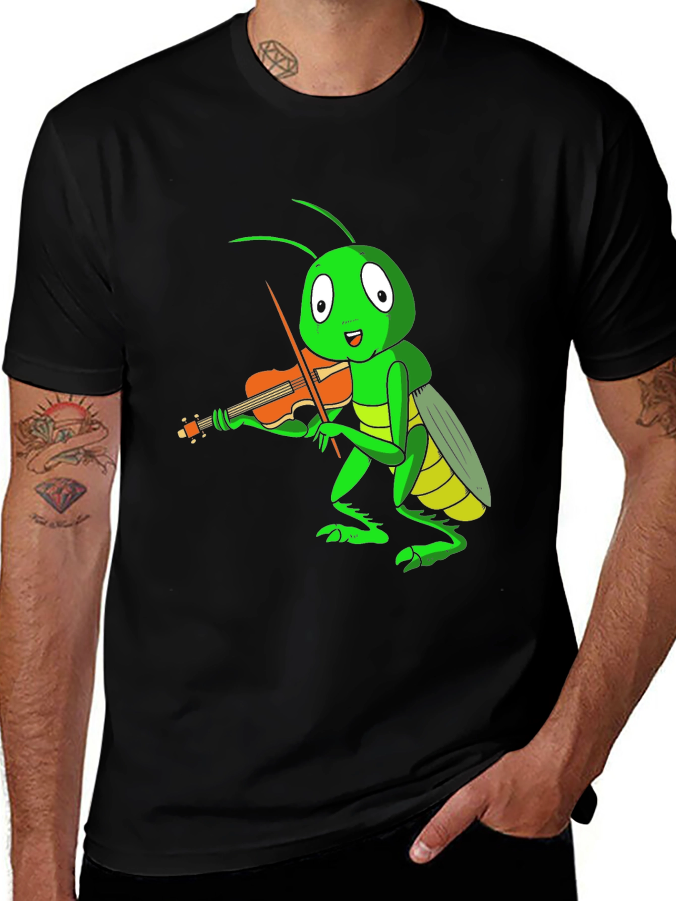 Black Grasshopper Violinist T-Shirt - Unique Graphic Tee main image