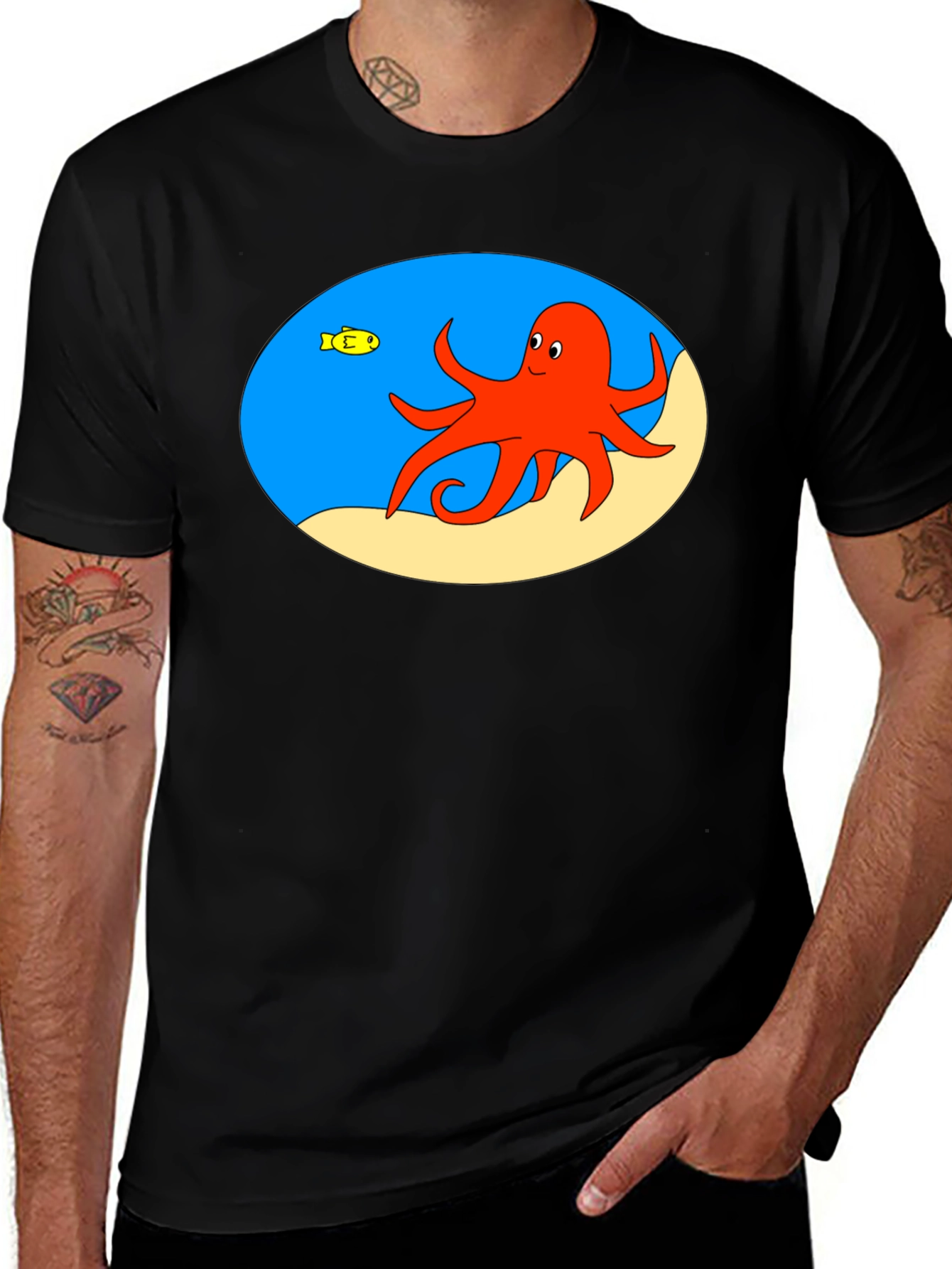 Variant 28 of Cartoon Octopus Black T-Shirt