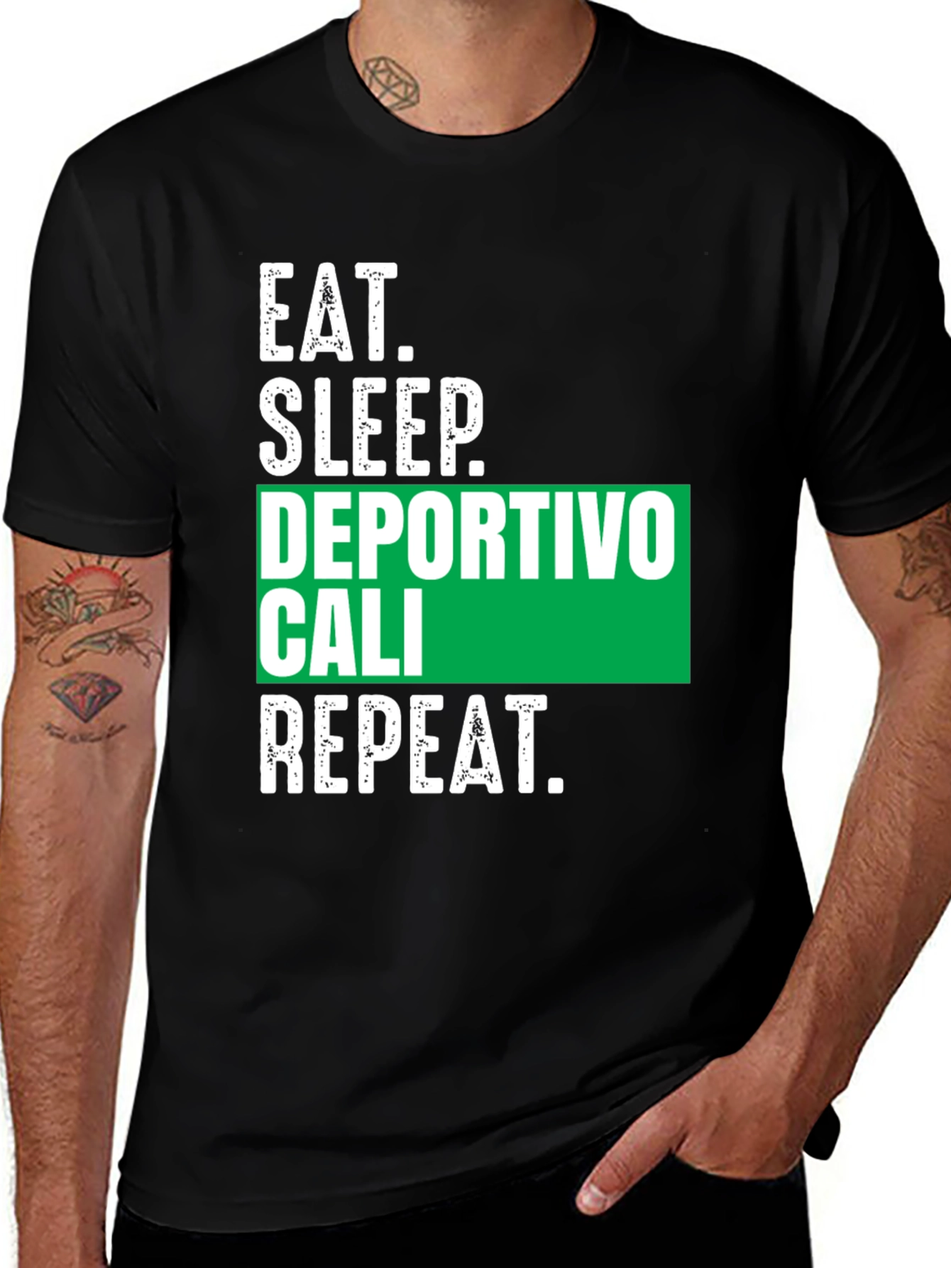 Variant 23 of Eat Sleep Deportivo Cali Repeat Black Tee